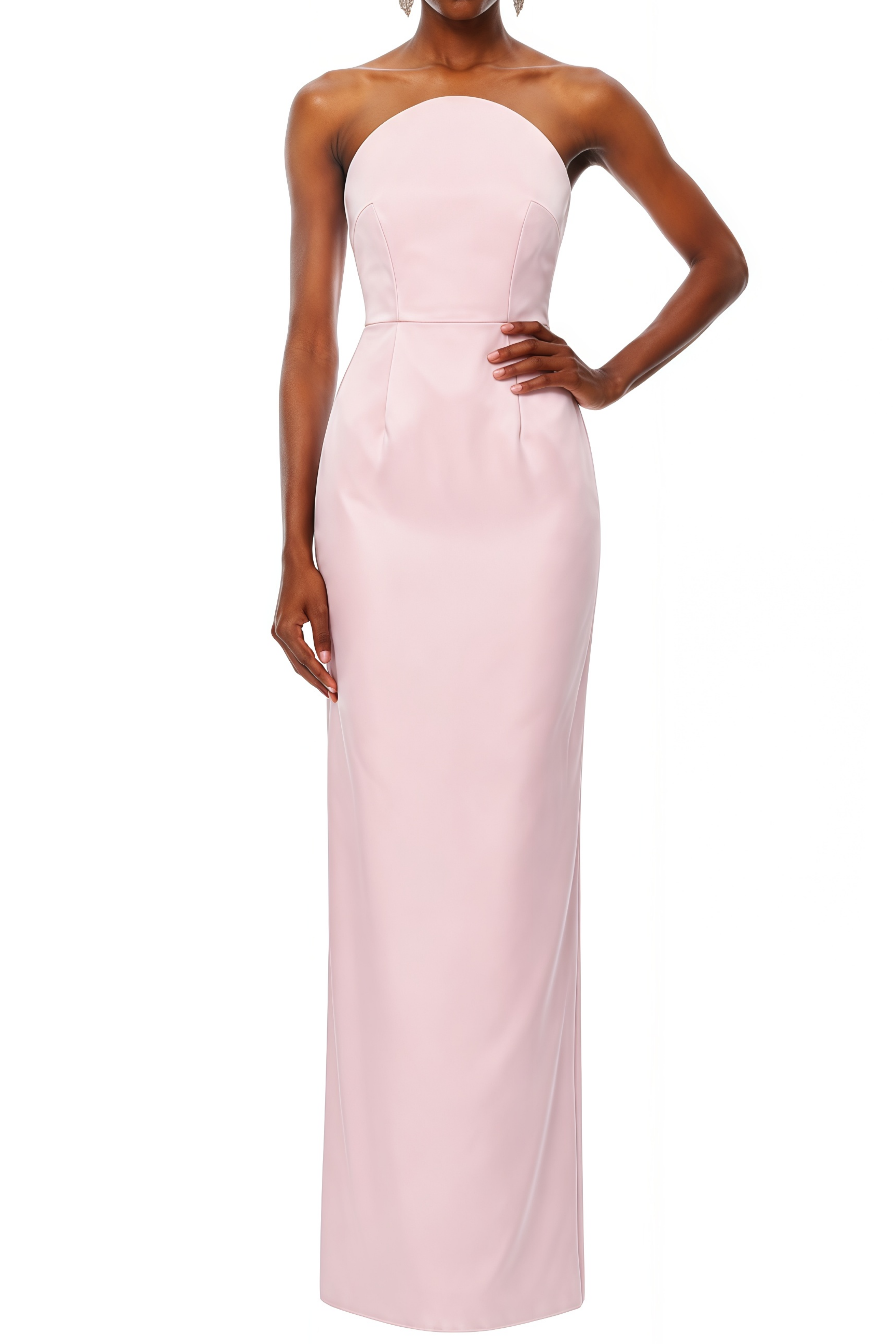 Estelle Blush Pink Satin Off Shoulder Maxi Dress