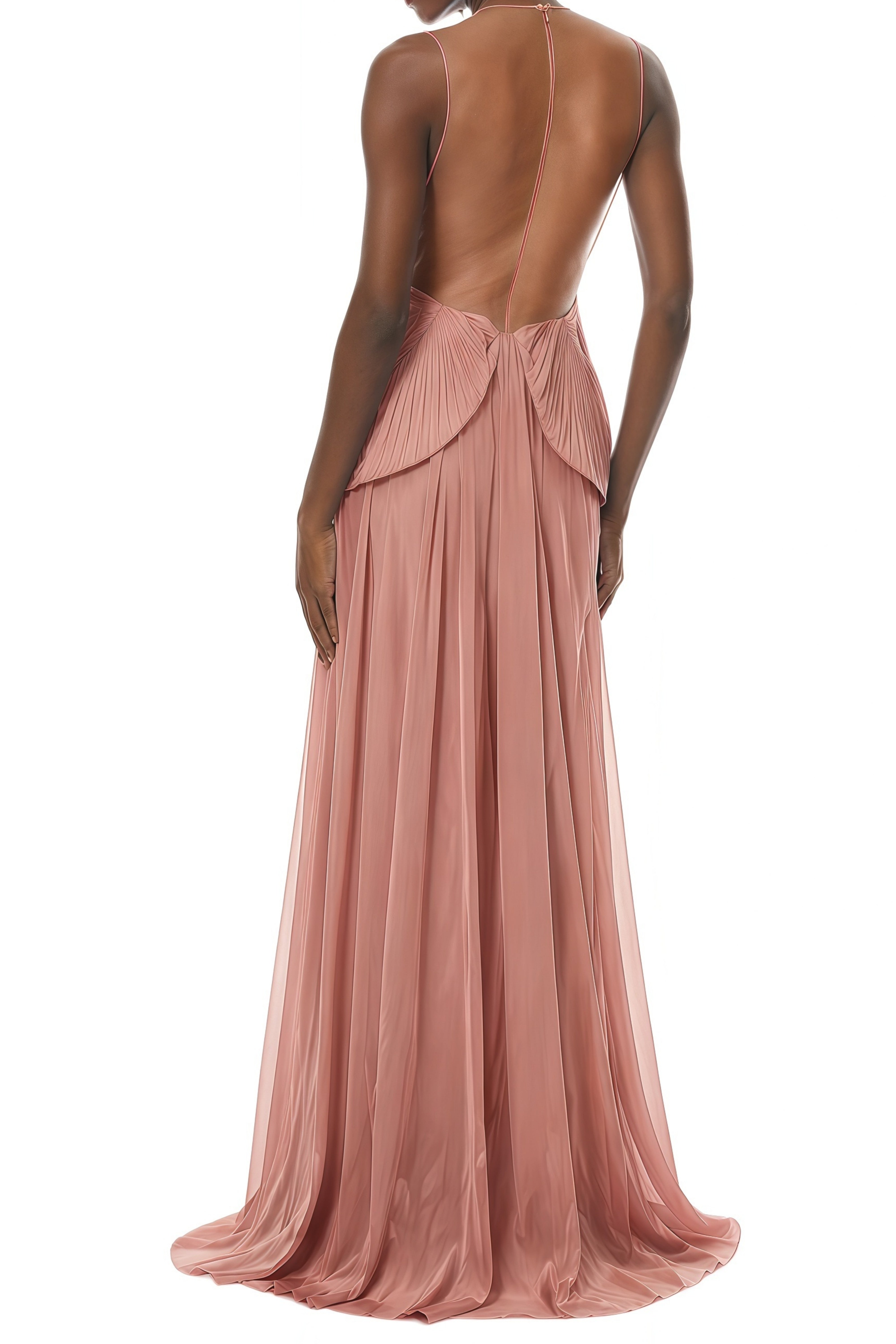 Crystal Pink Pleated Asymmetrical Maxi Dress