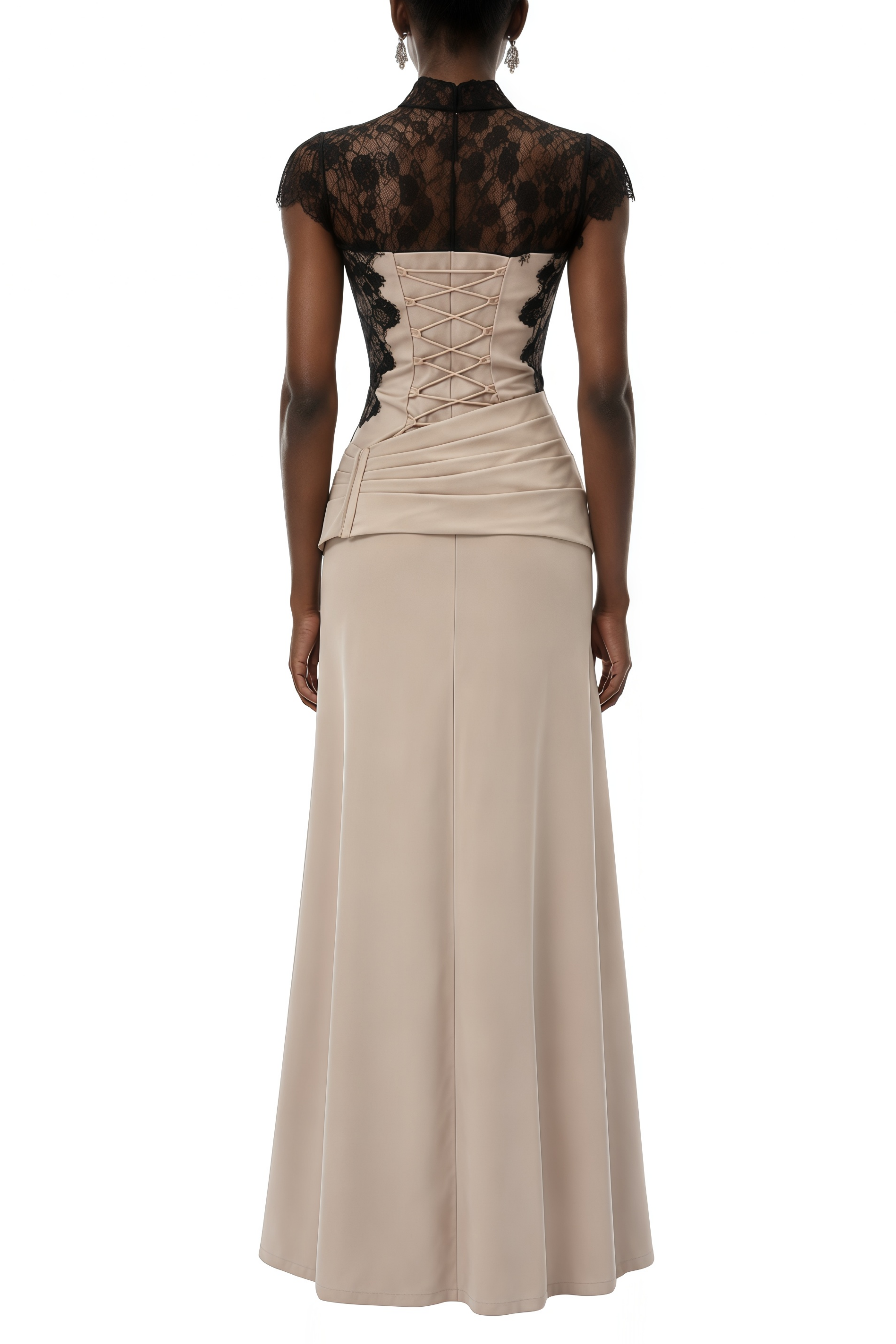 Lavinia White Lace Panel Asymmetrical Maxi Dress
