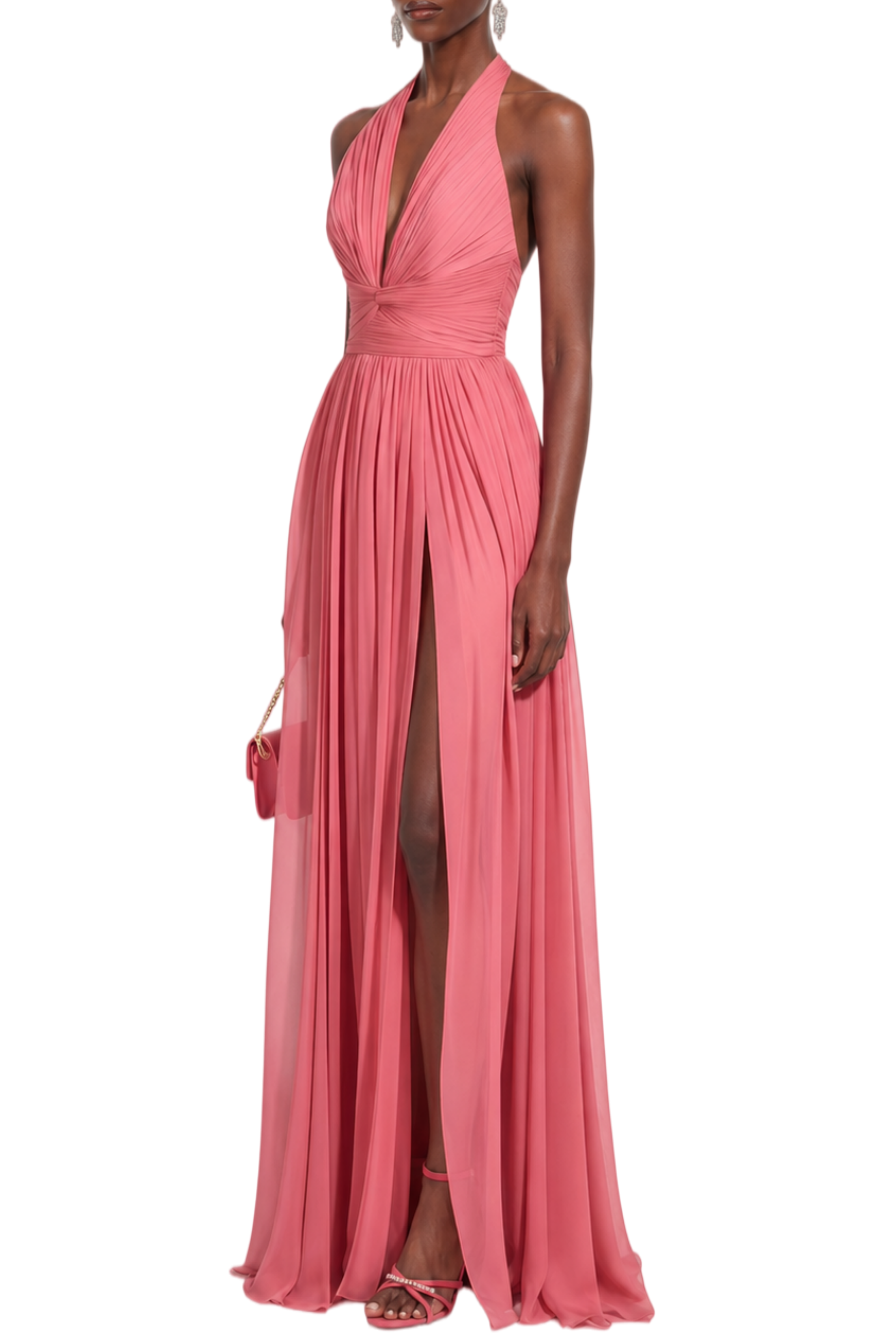Florence Pink Halter Pleated Maxi Dress