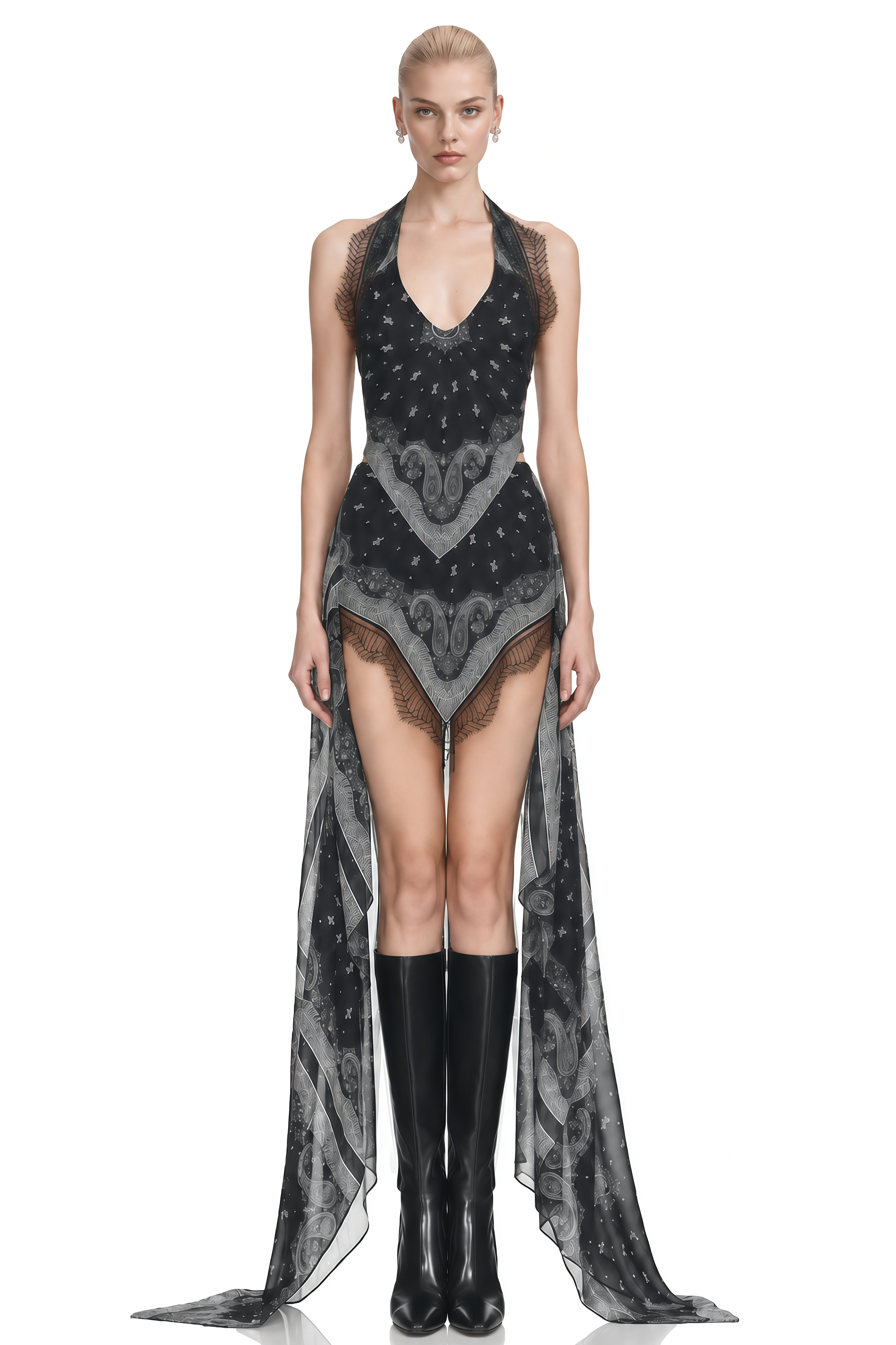 Aurelia Black Halterneck Lace Mini Dress
