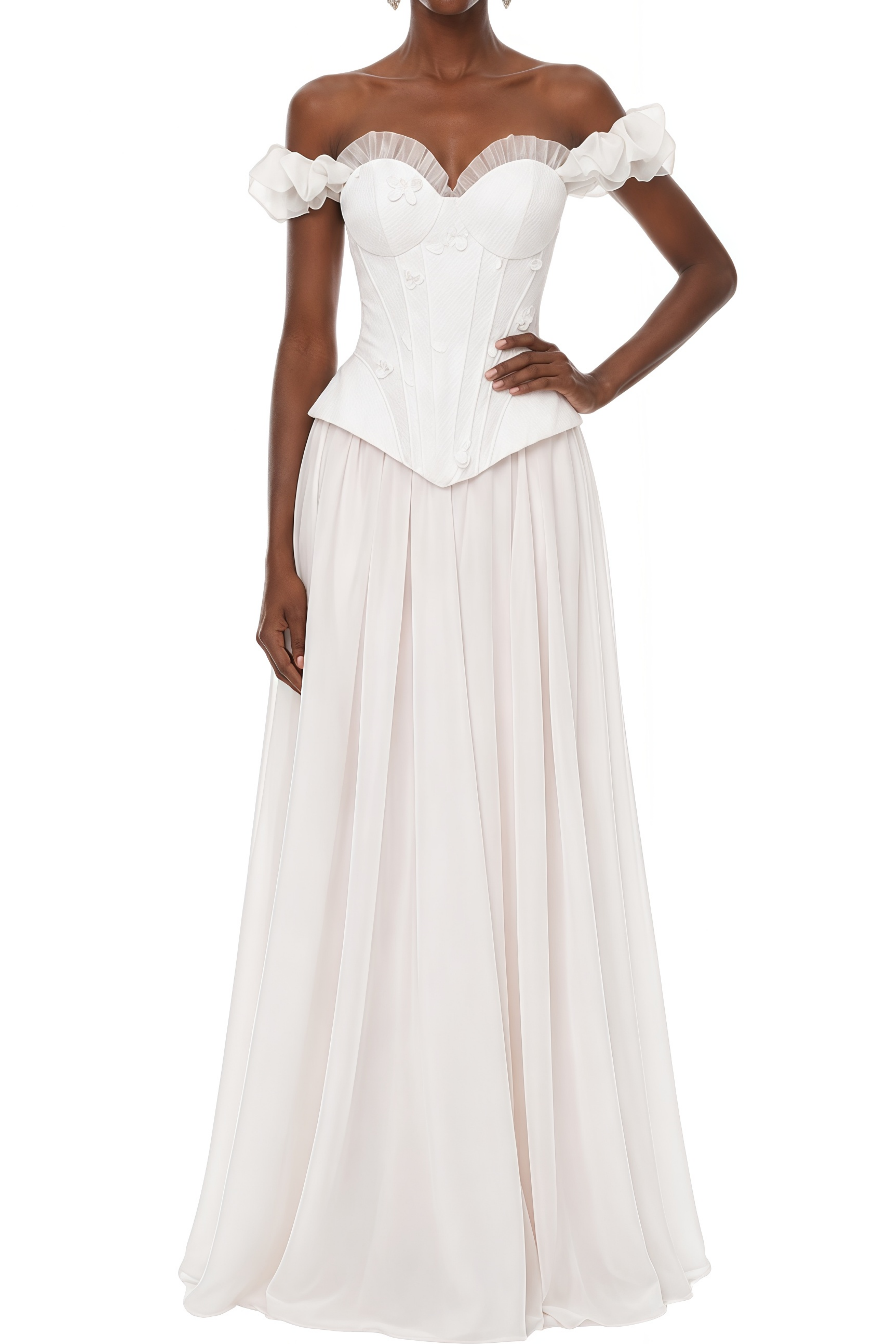Eulalia White Sweetheart Neck Corset Design Maxi Dress