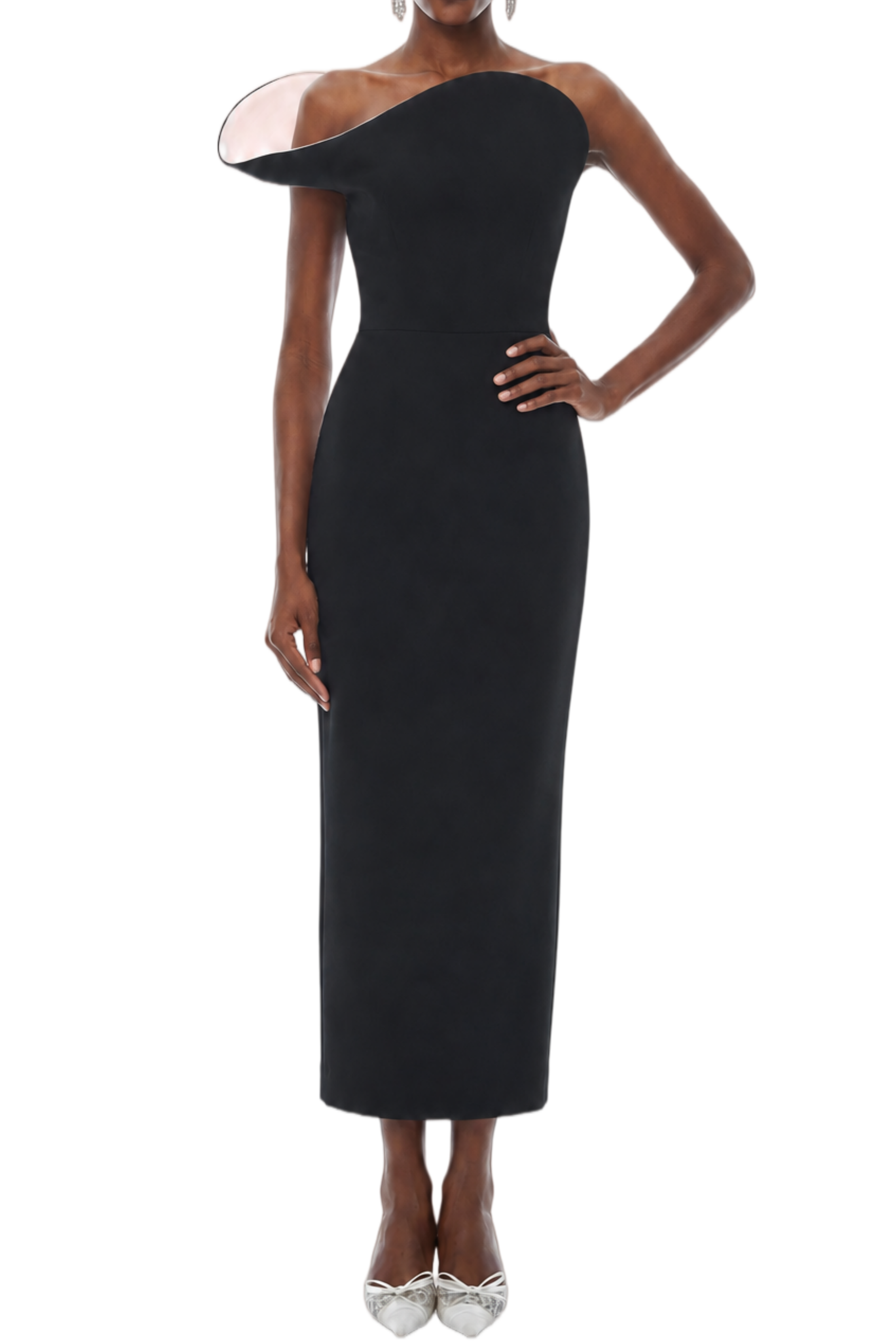 Caroline Black Asymmetrical Design Midi Dress