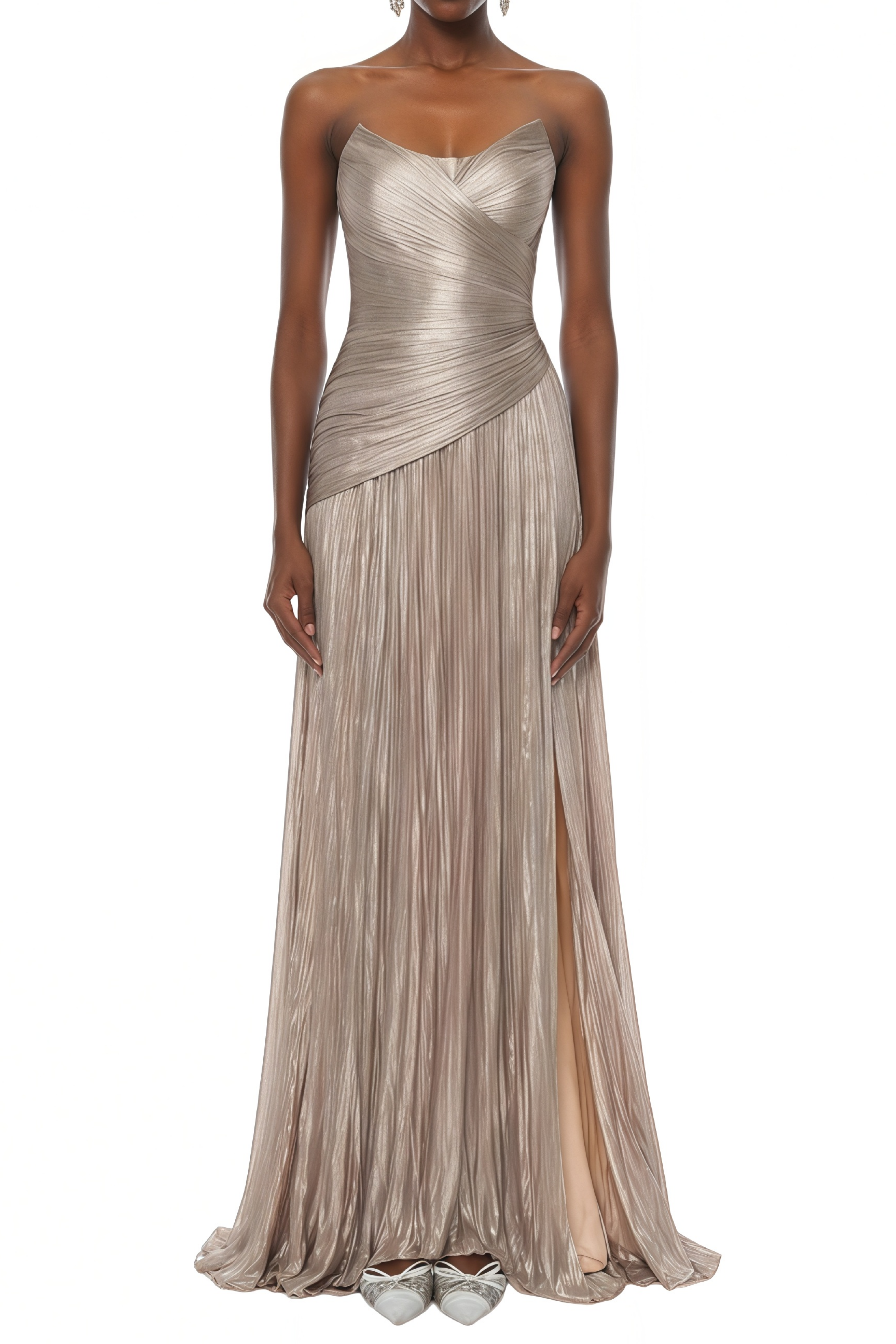 Dominic Silver Off Shoulder Pleated Maxi Dress