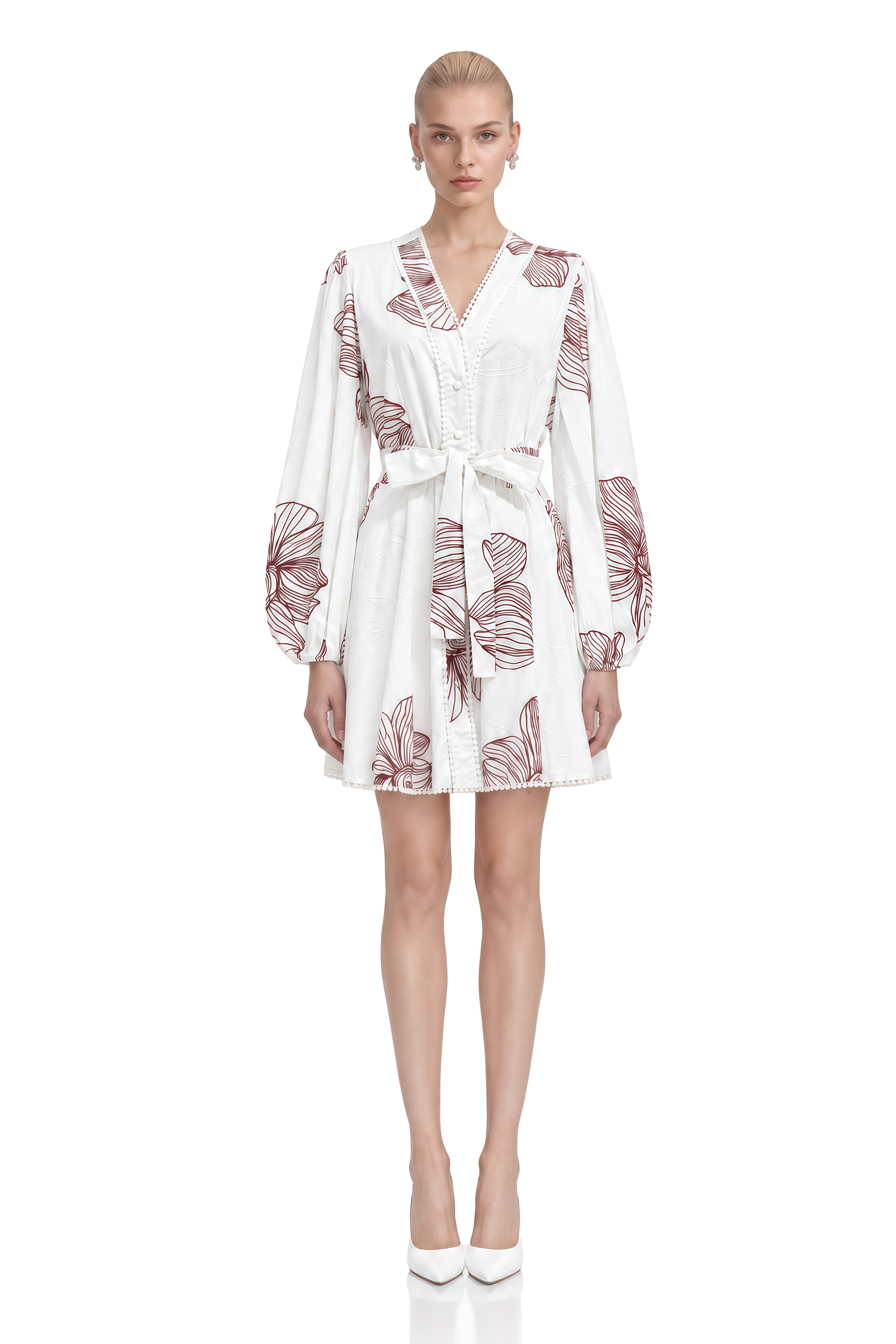 Eira White V-Neck Contrast Floral Mini Dress