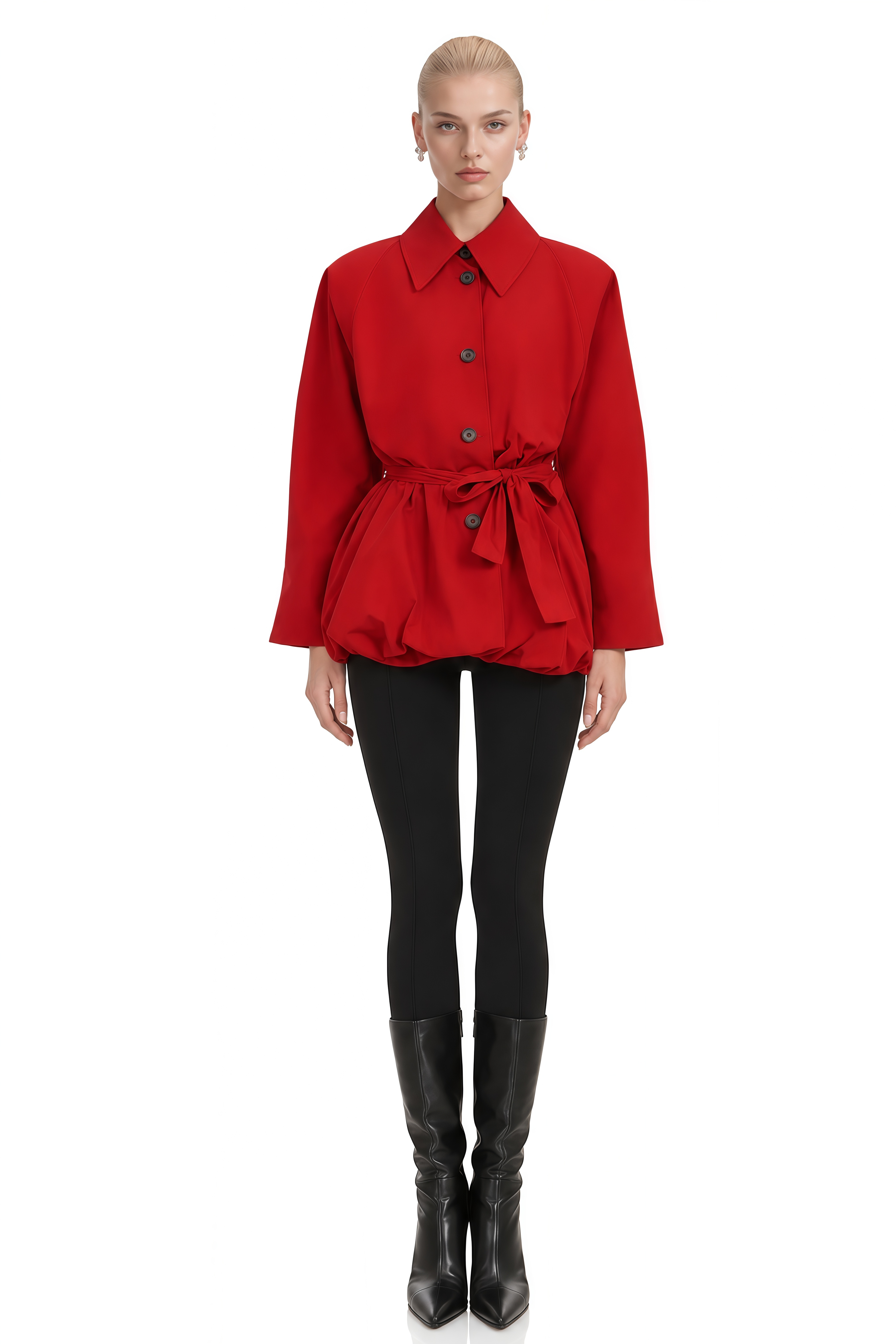 Clarisse Red Long Sleeves Belted Jacket