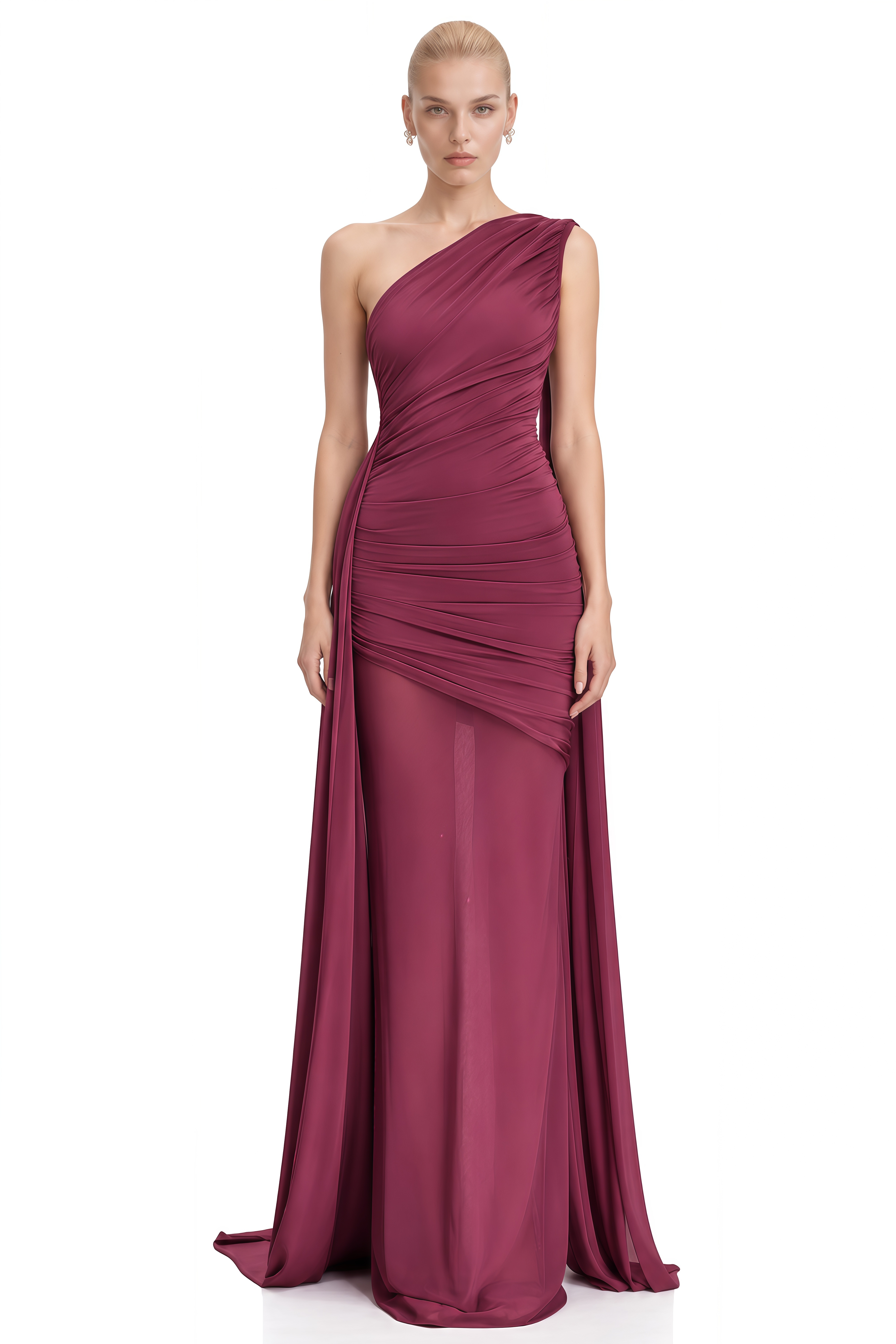 Anna Mauve One-Shoulder Ruched Maxi Dress