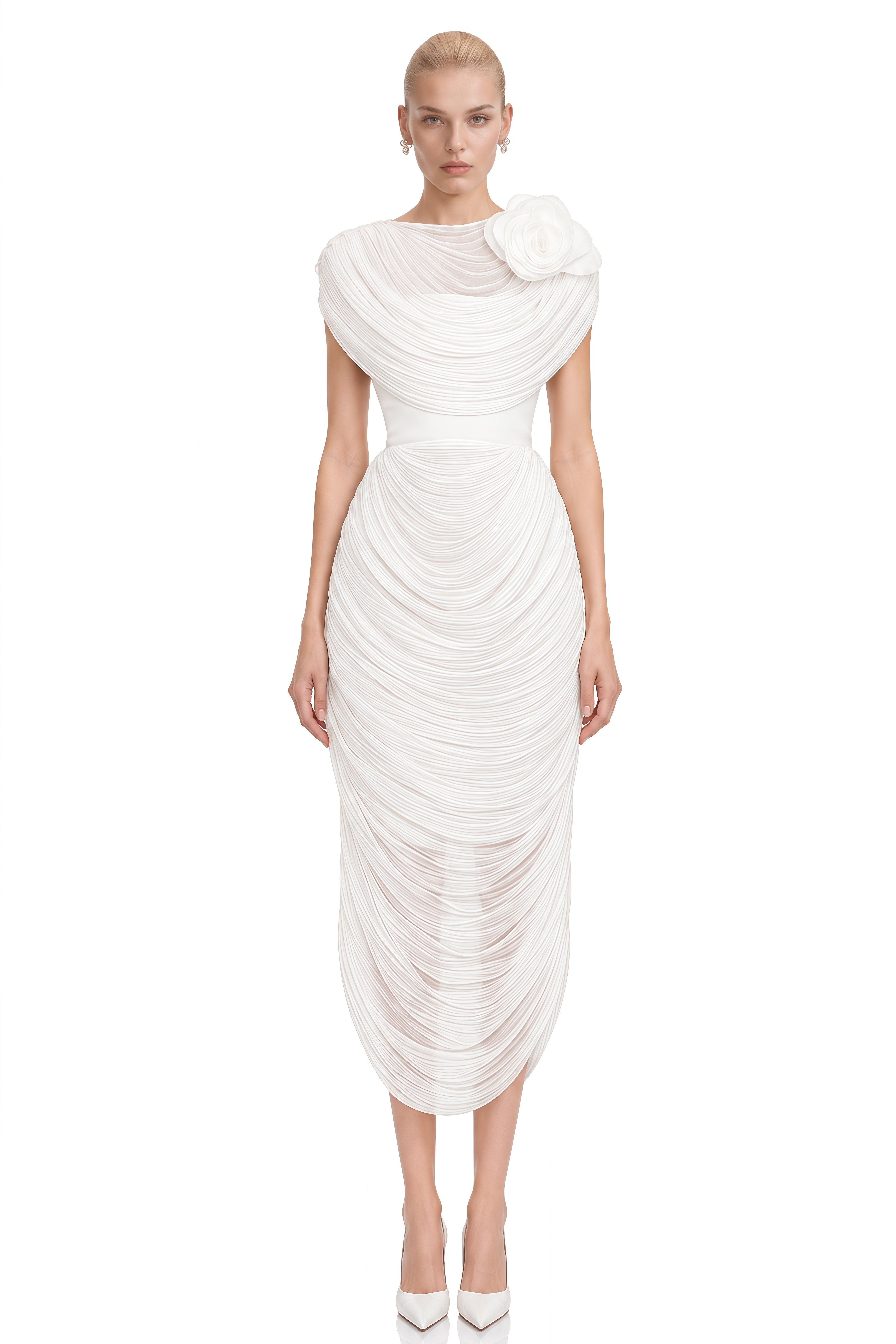 Kate White Strapless Ruched Shawl & Midi Dress Set
