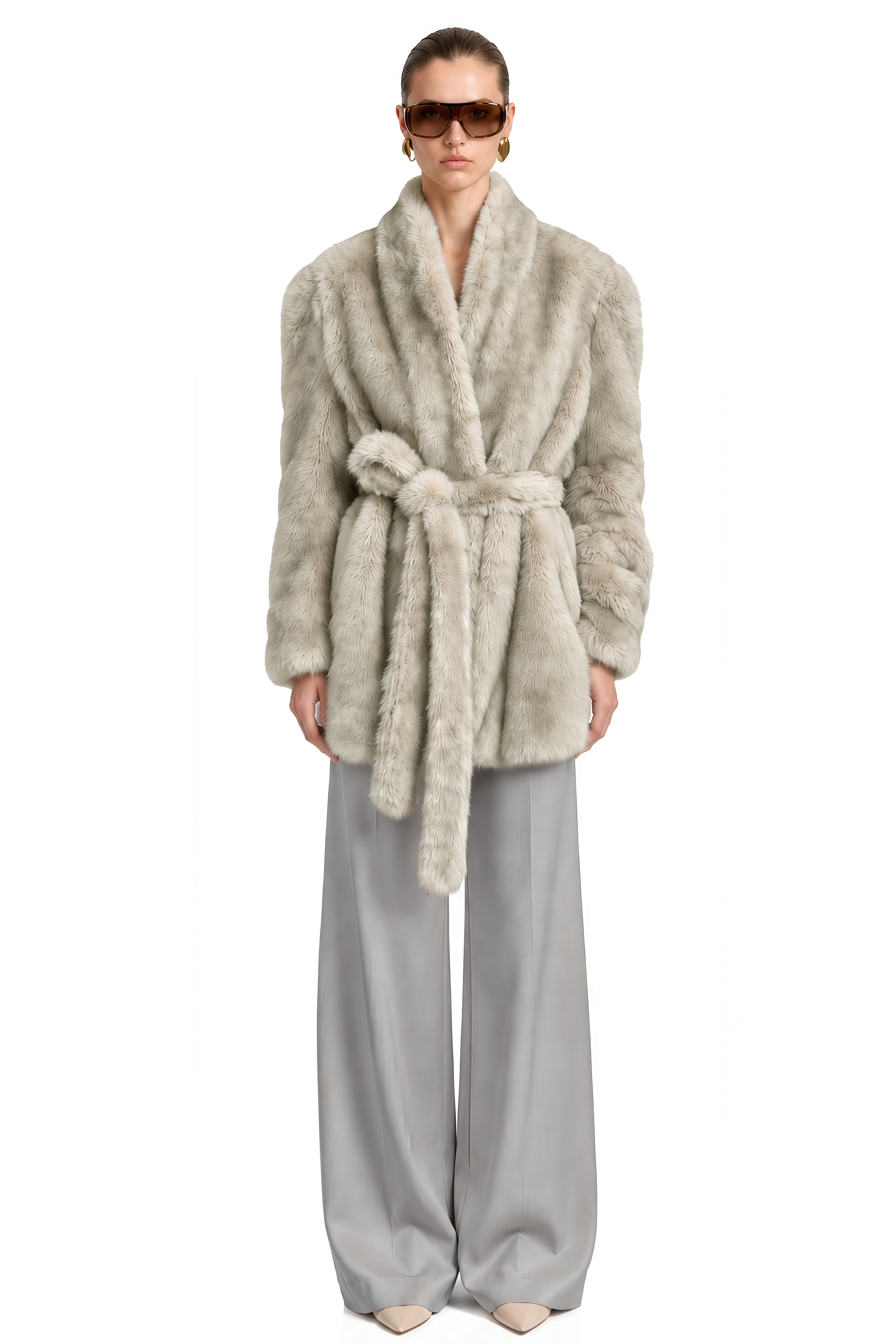 Skye Light Grey Long Sleeves Plush Coat