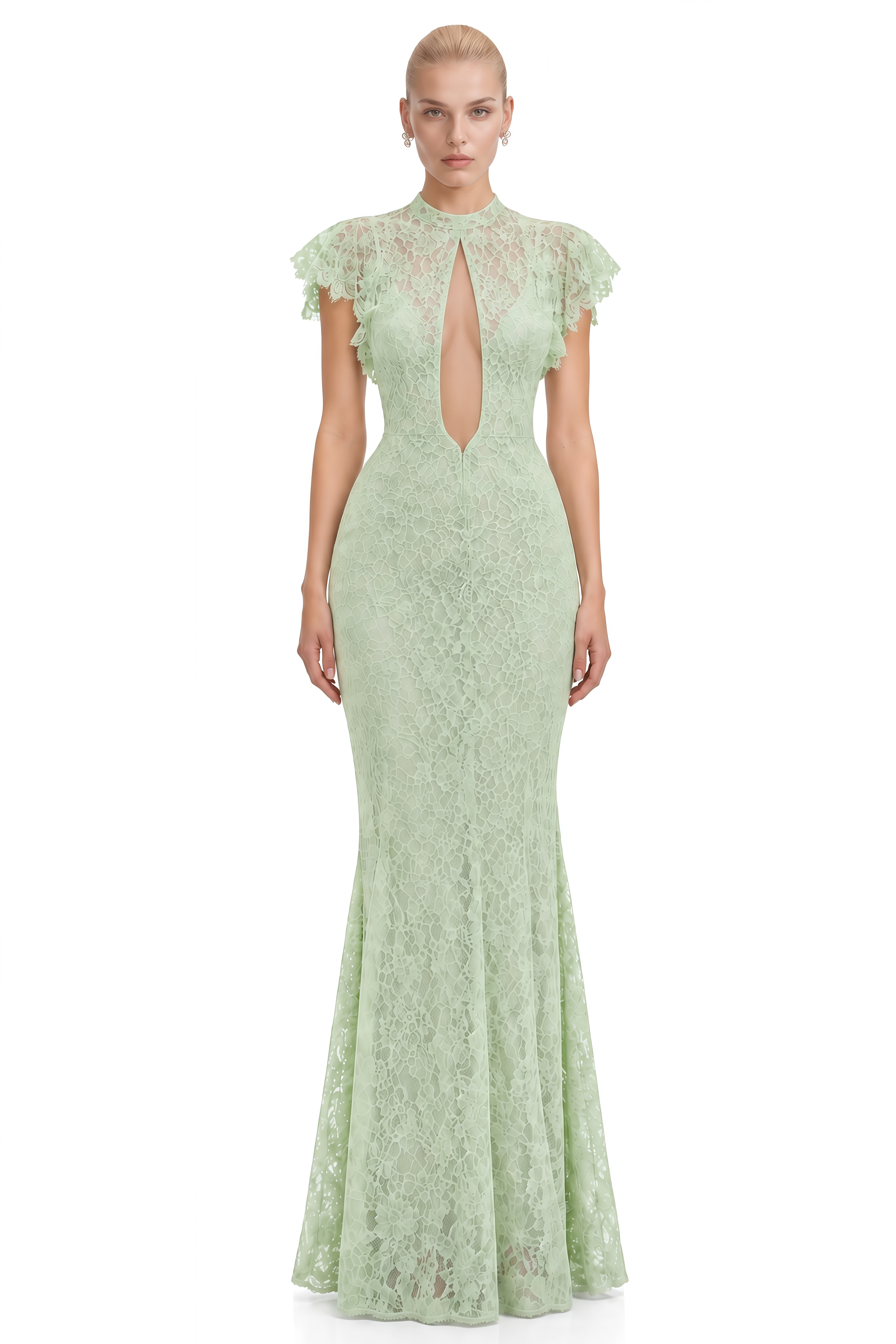 Ella Mint Green Turtleneck Floral Maxi Dress