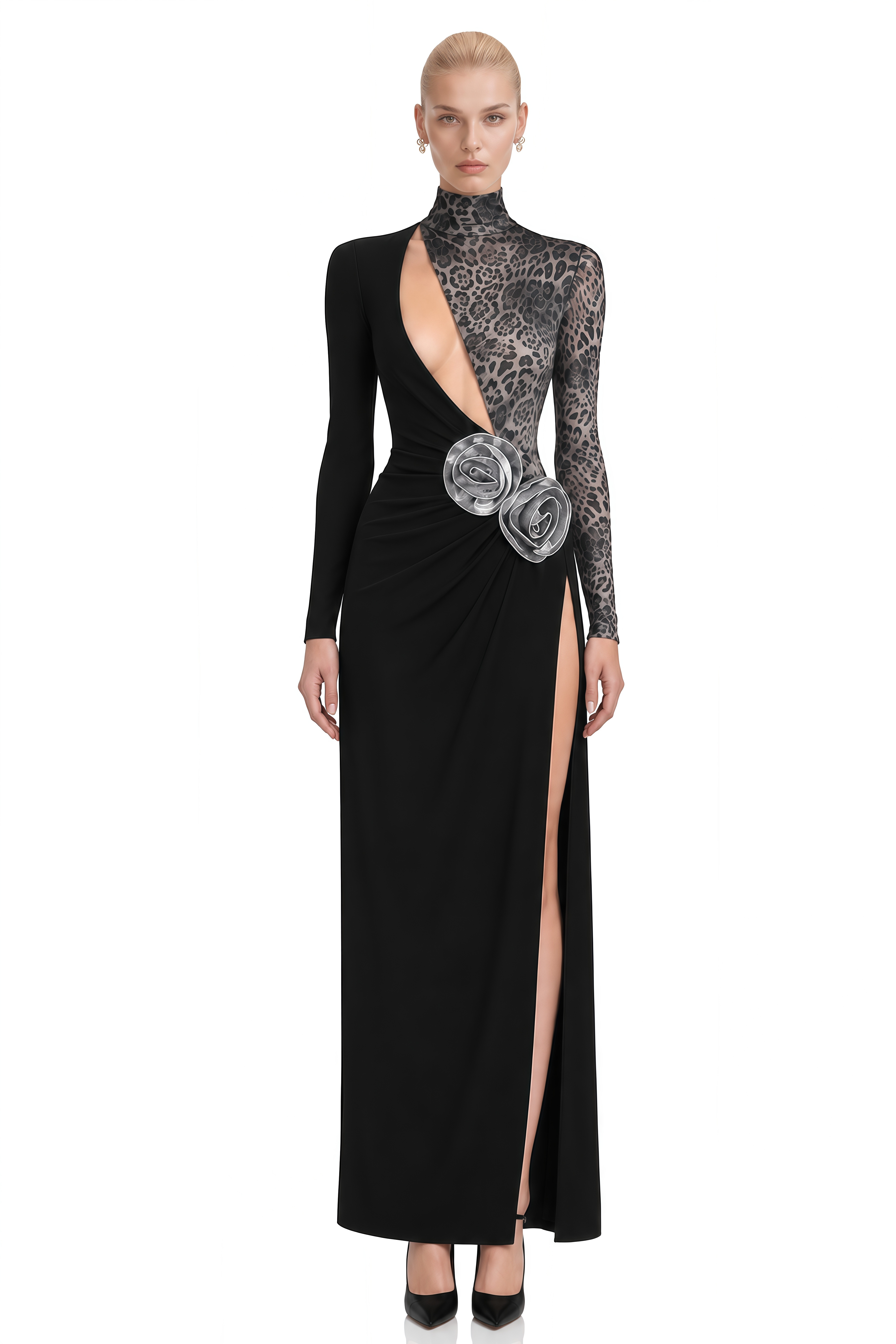 Lila Black Leopard-Print Cut-Out Maxi Dress