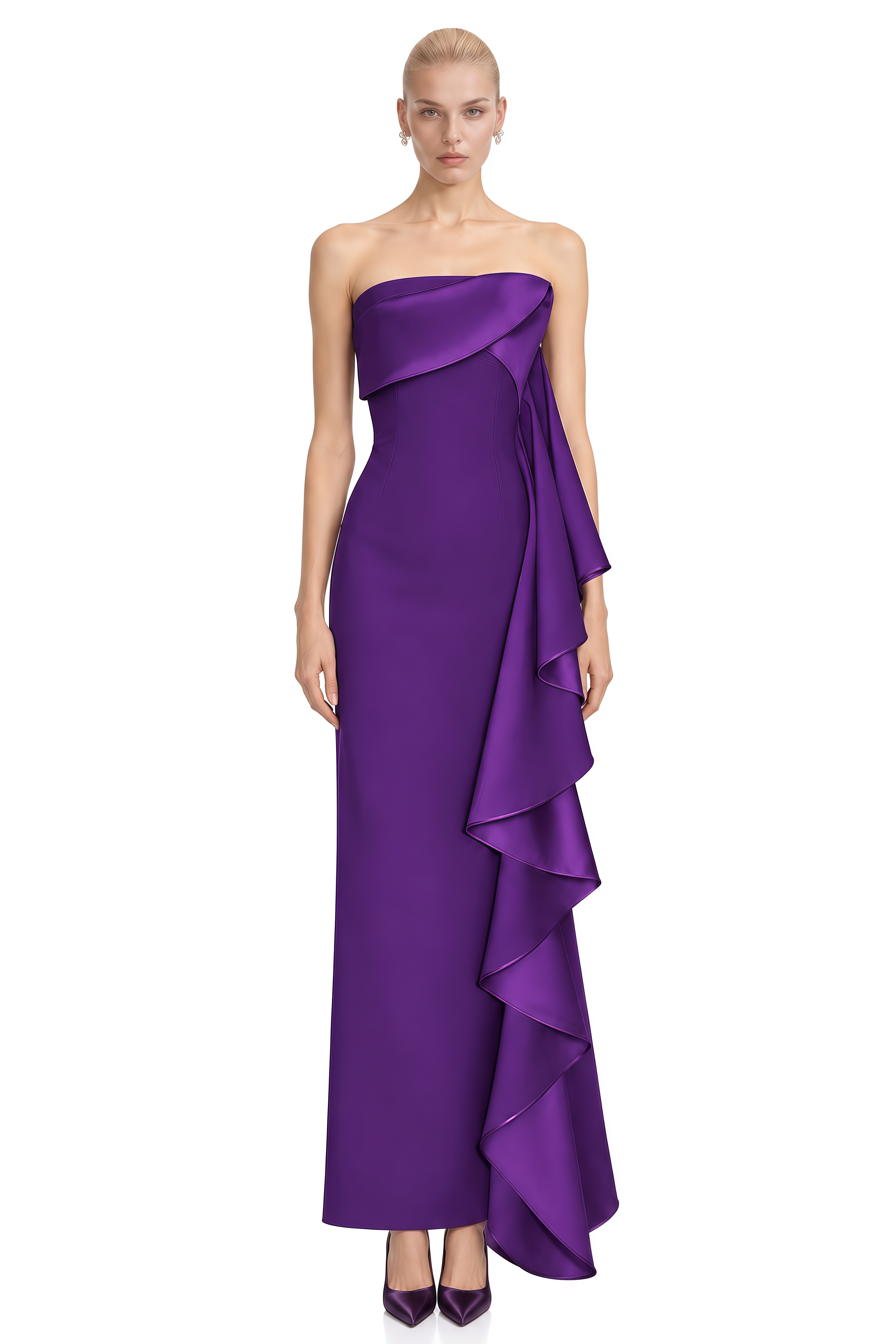 Fiorella Purple Sleeveless Cascading Ruffle Maxi Dress