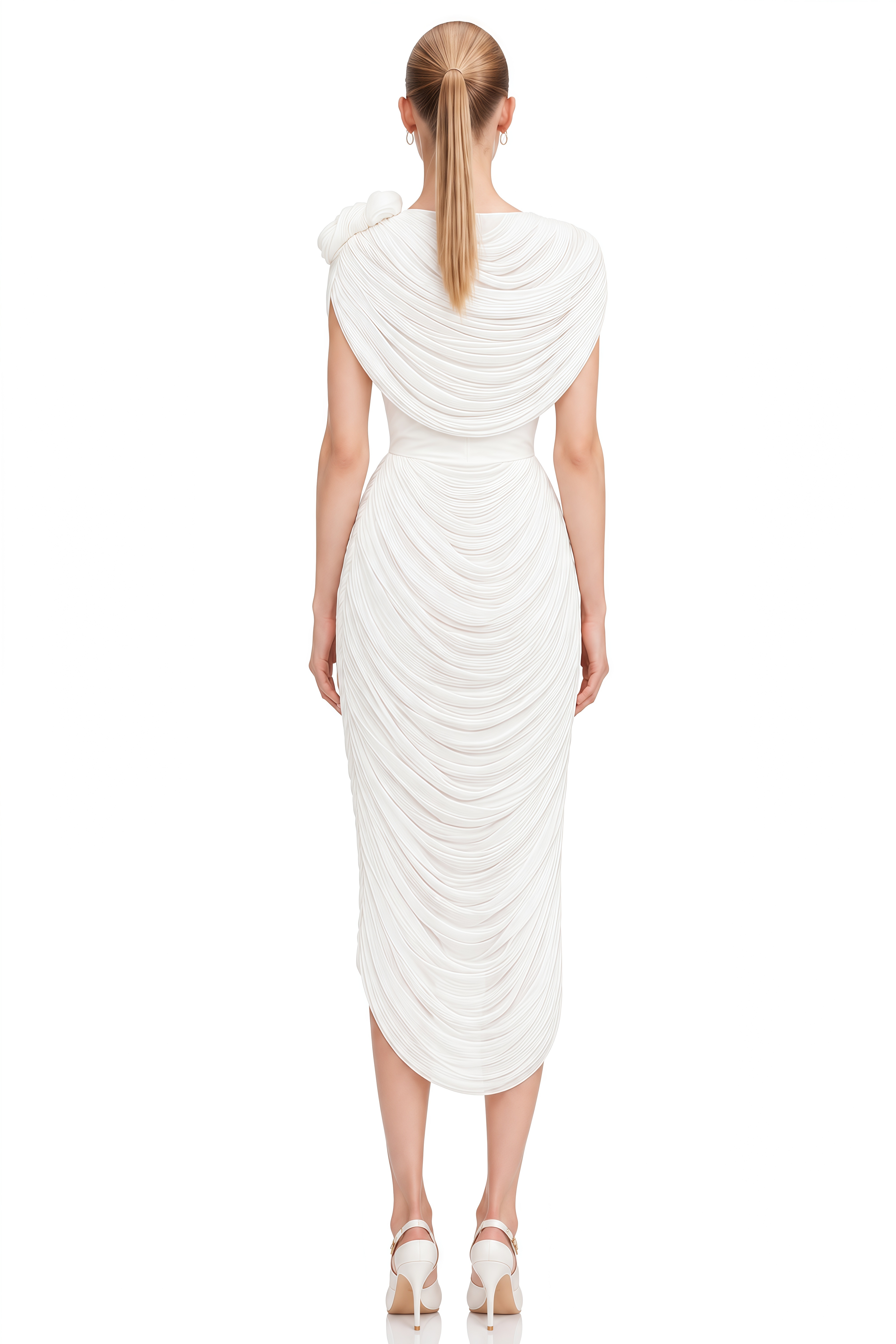 Kate White Strapless Ruched Shawl & Midi Dress Set