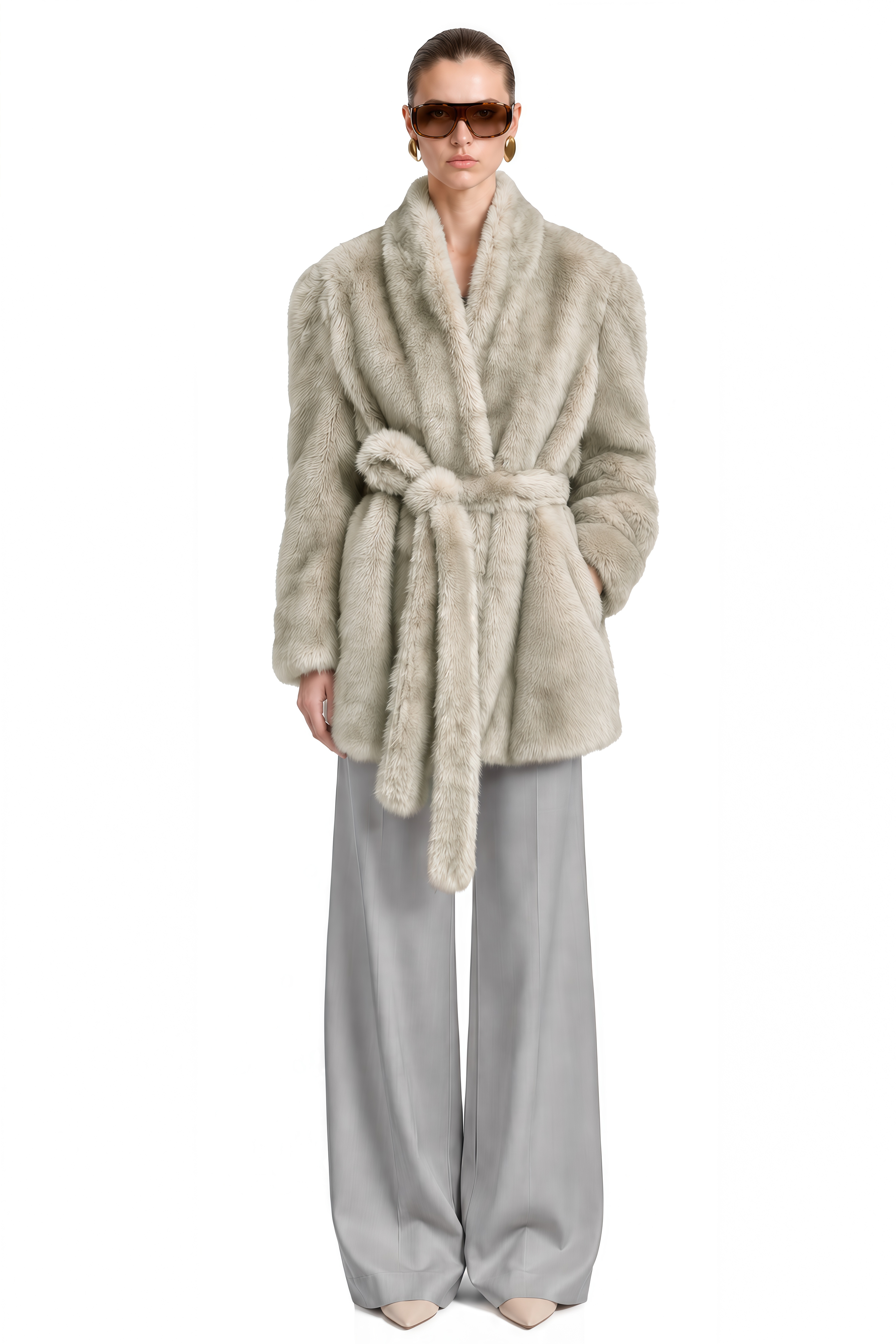 Skye Light Grey Long Sleeves Plush Coat