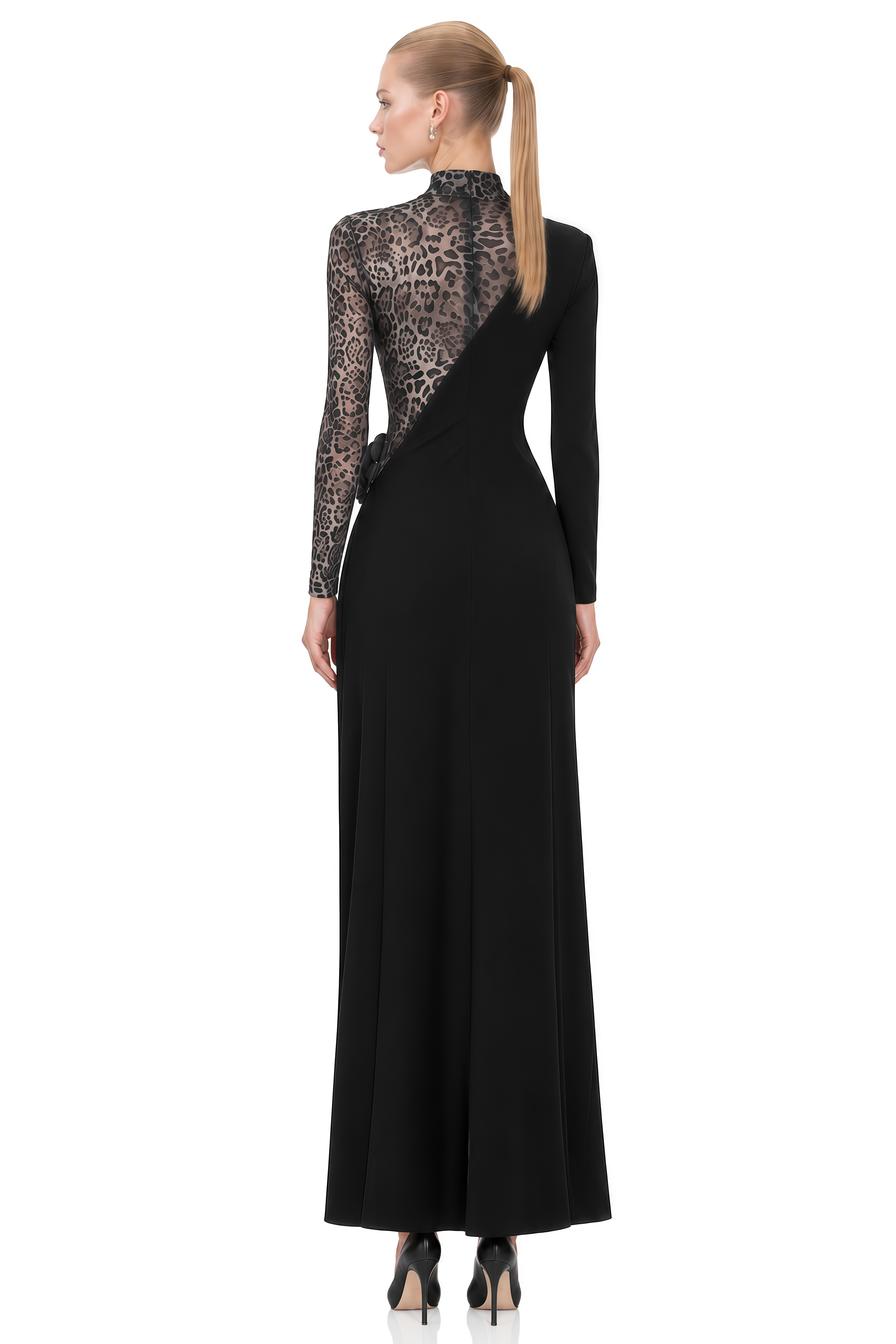 Lila Black Leopard-Print Cut-Out Maxi Dress