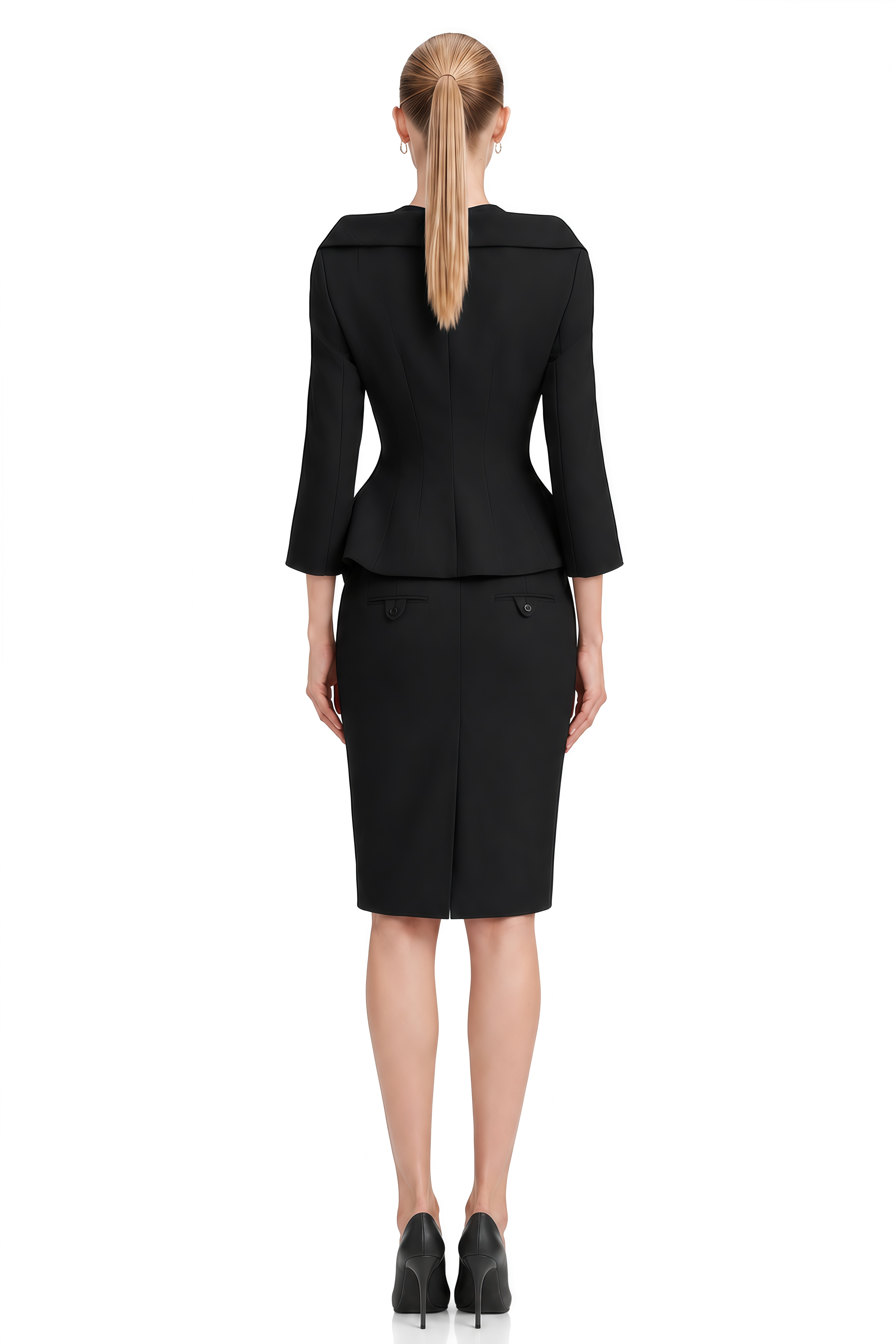 Coco Black Notched Lapel Ruffled Blazer & Skirt Set