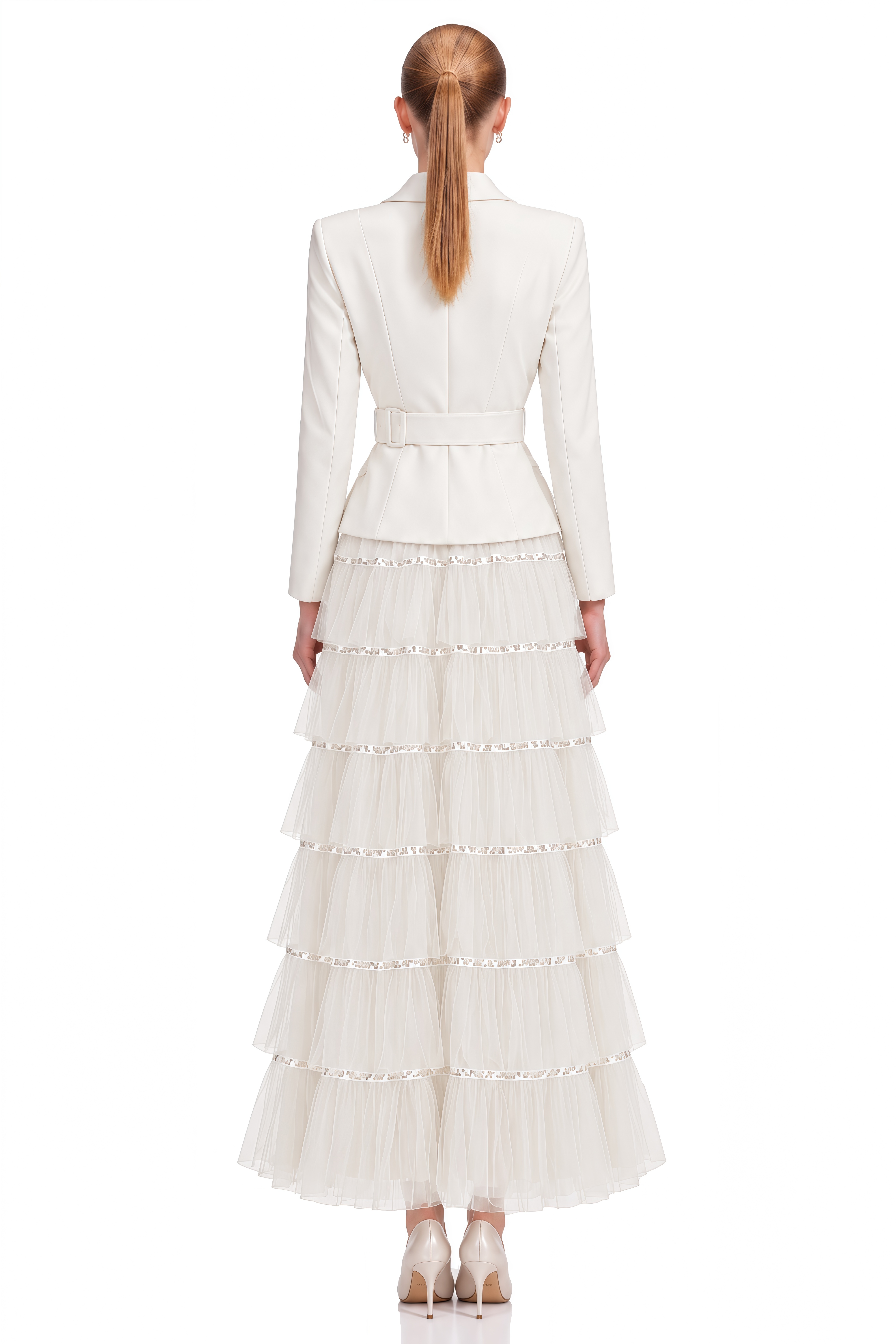 Delphine White Sequin Belted Maxi Dress