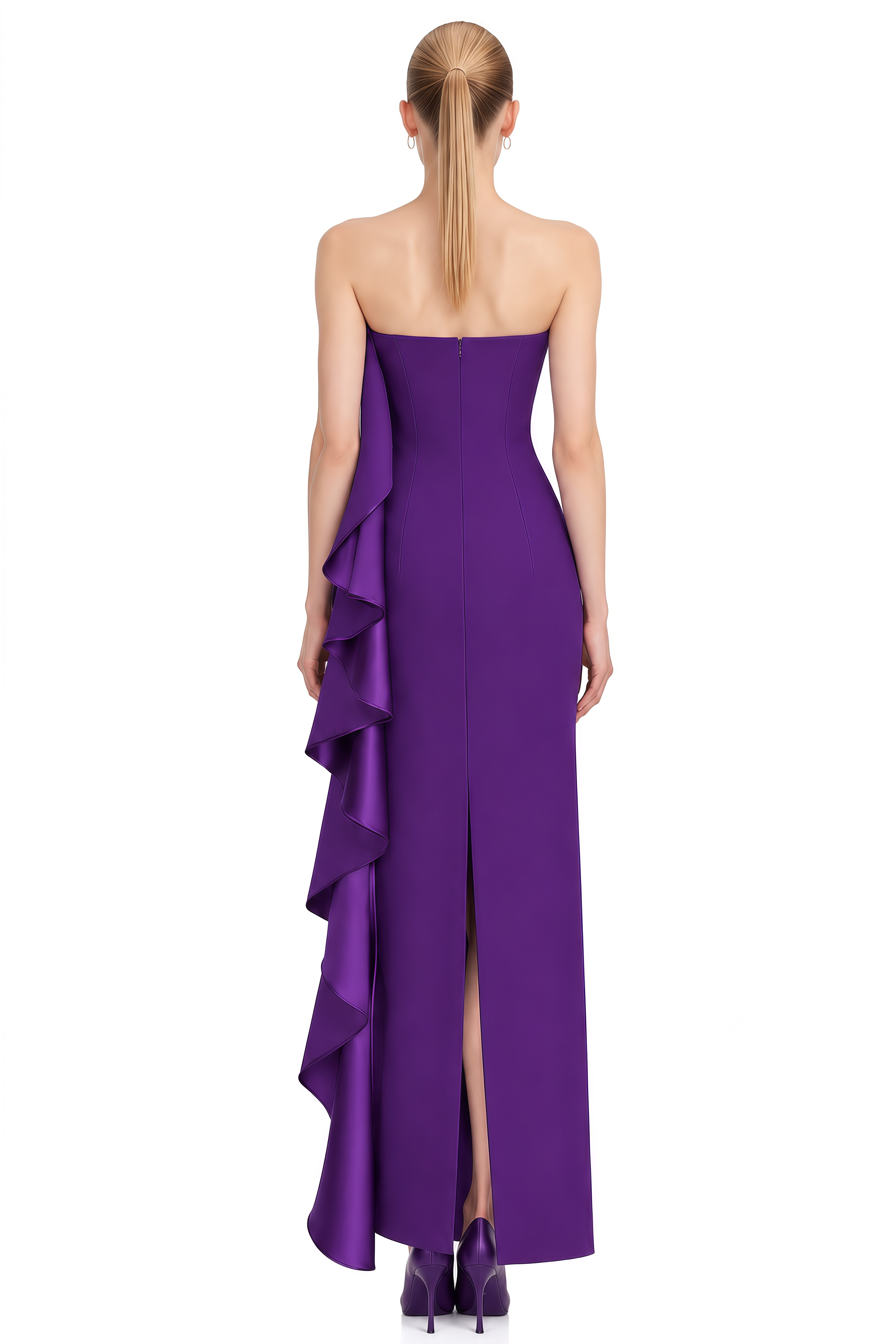 Fiorella Purple Sleeveless Cascading Ruffle Maxi Dress