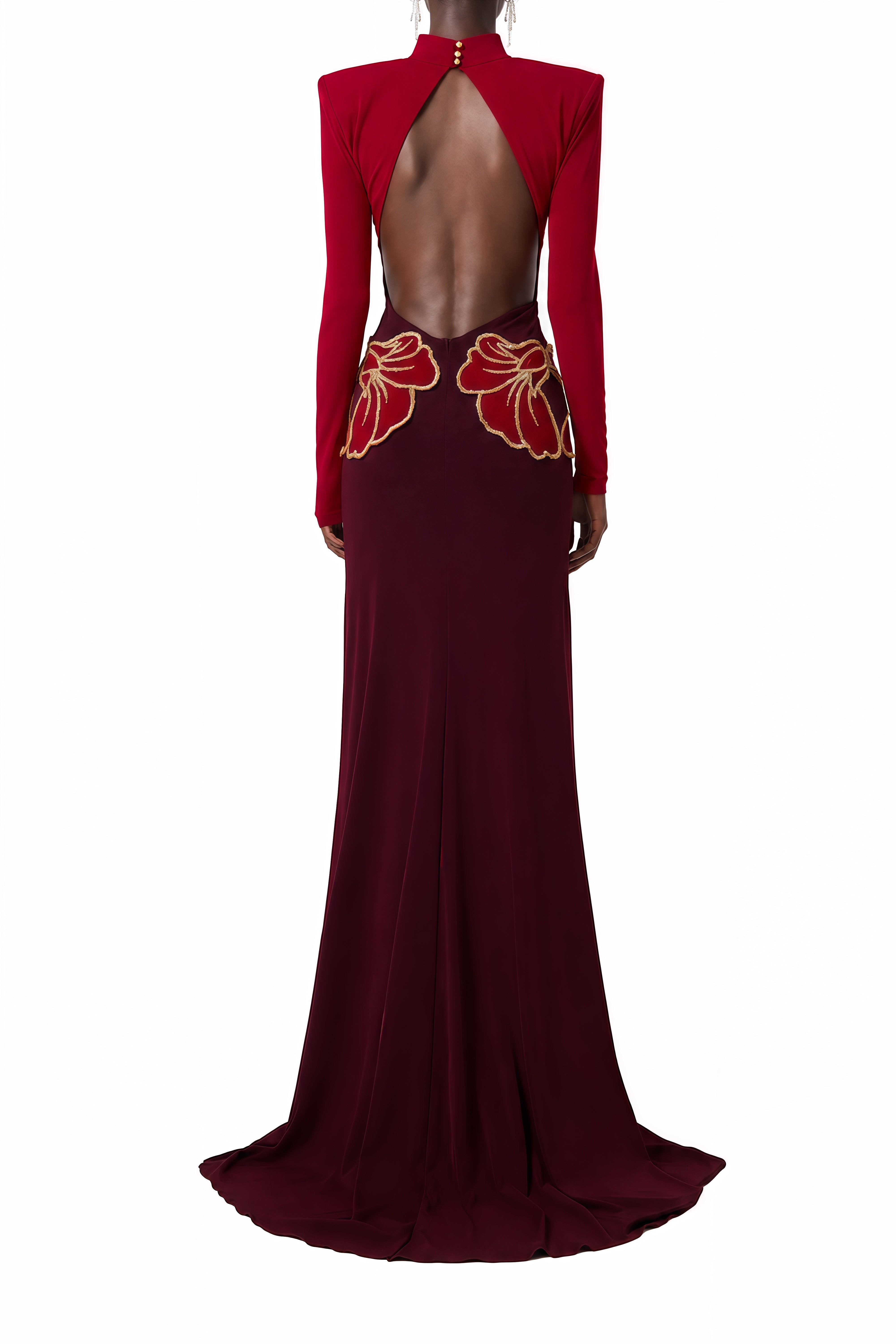 Beatrice Red Turtleneck Floral Embellished Maxi Dress