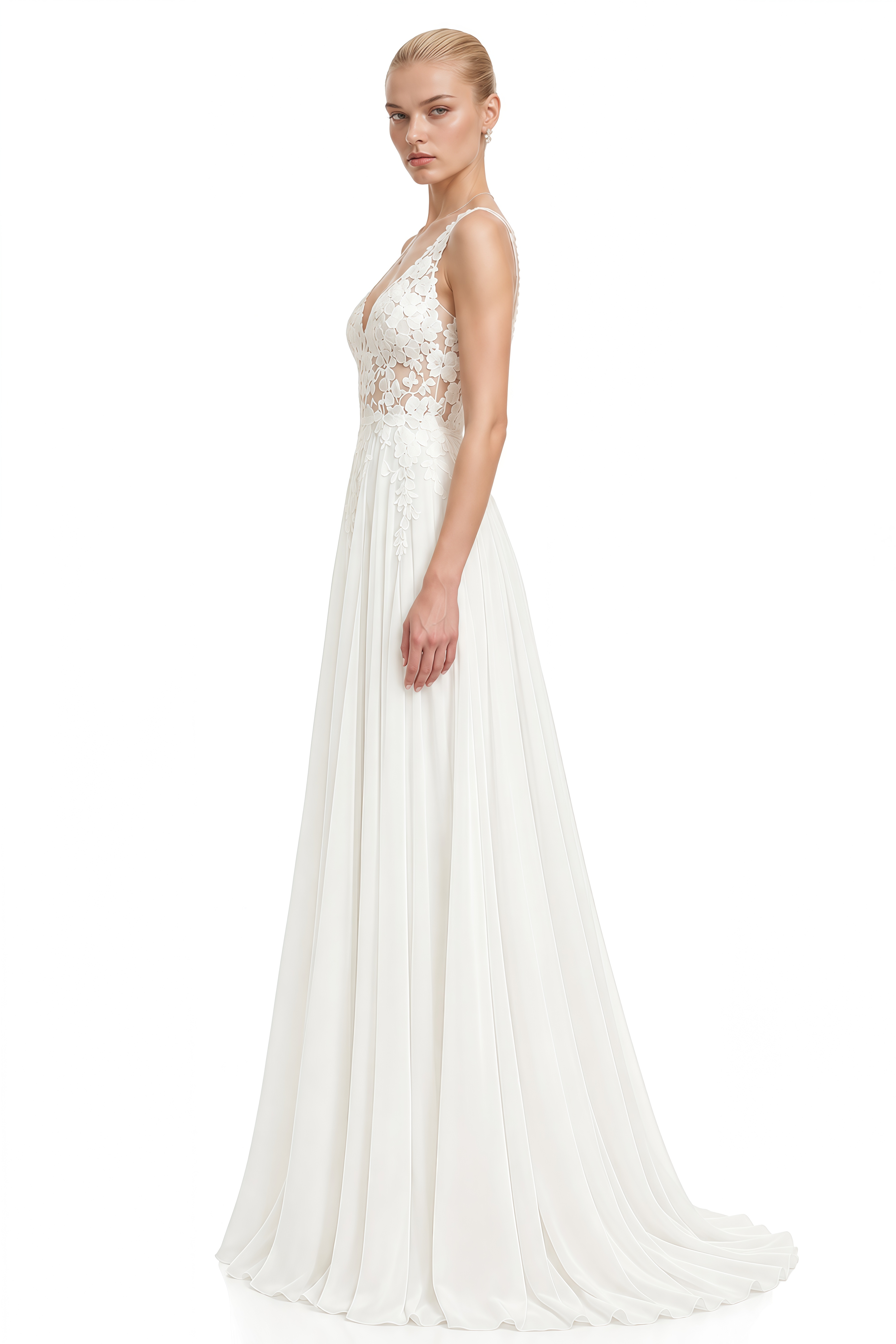 Cecile White Sleeveless Floral Maxi Dress