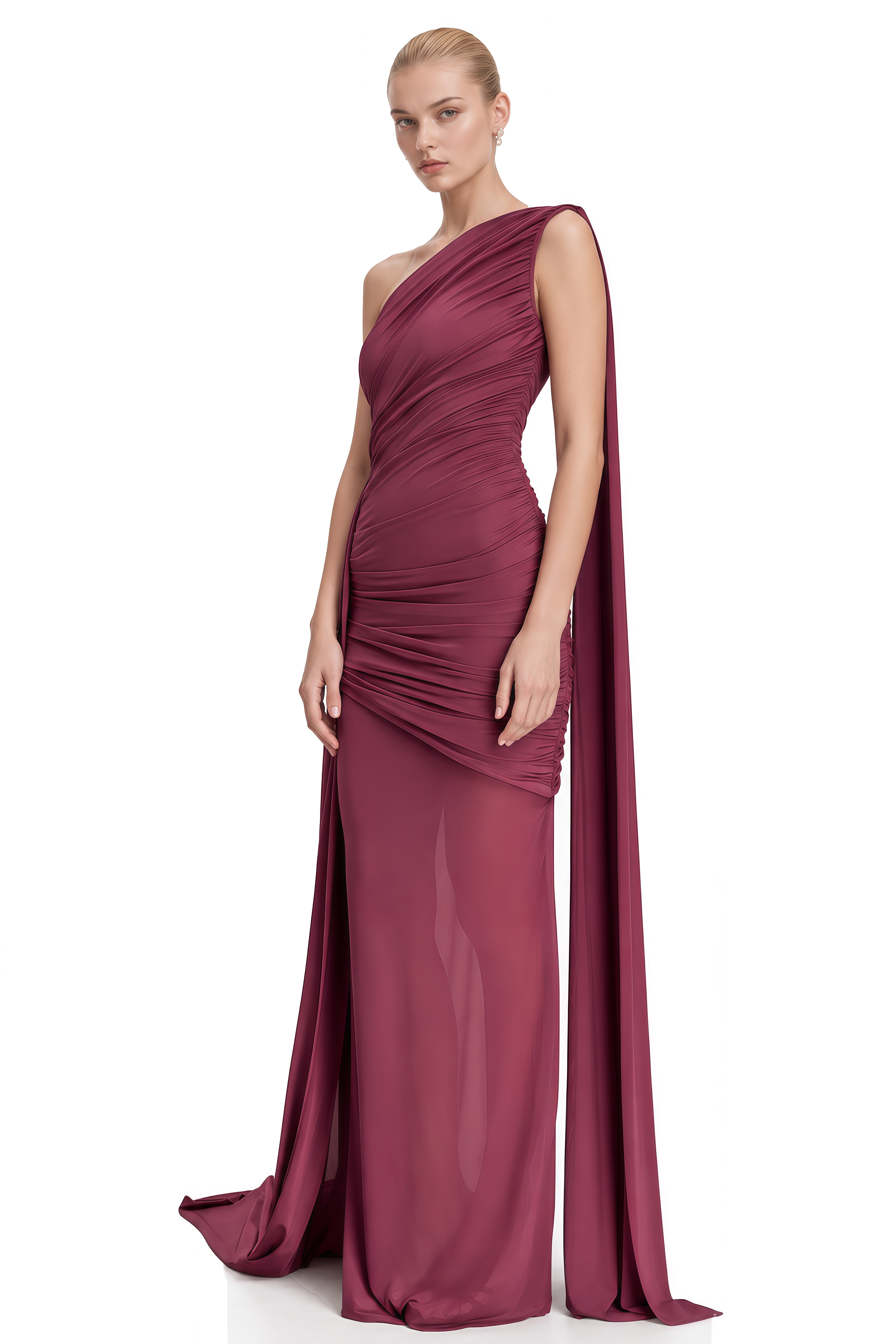 Anna Mauve One-Shoulder Ruched Maxi Dress
