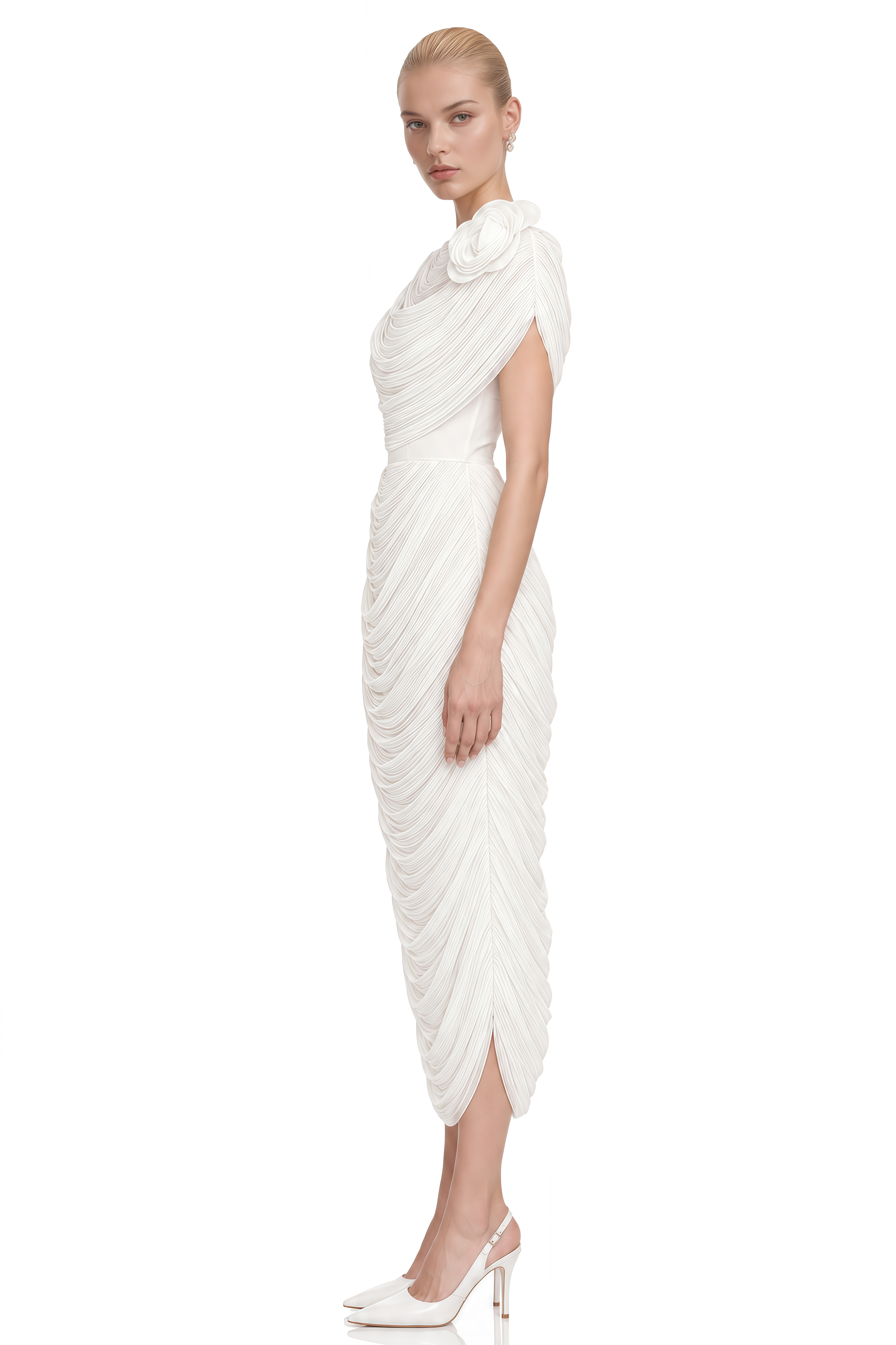 Kate White Strapless Ruched Shawl & Midi Dress Set