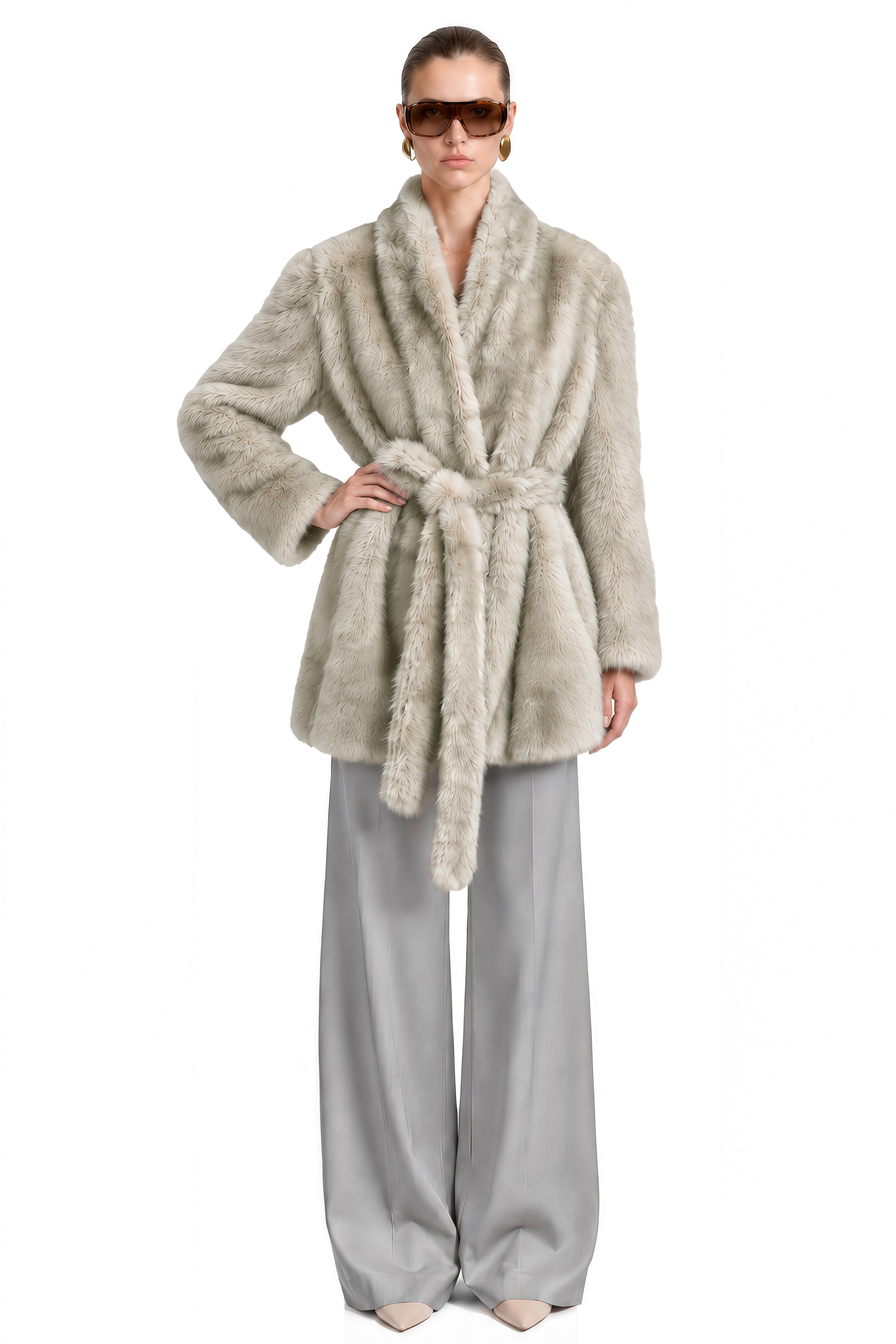 Skye Light Grey Long Sleeves Plush Coat