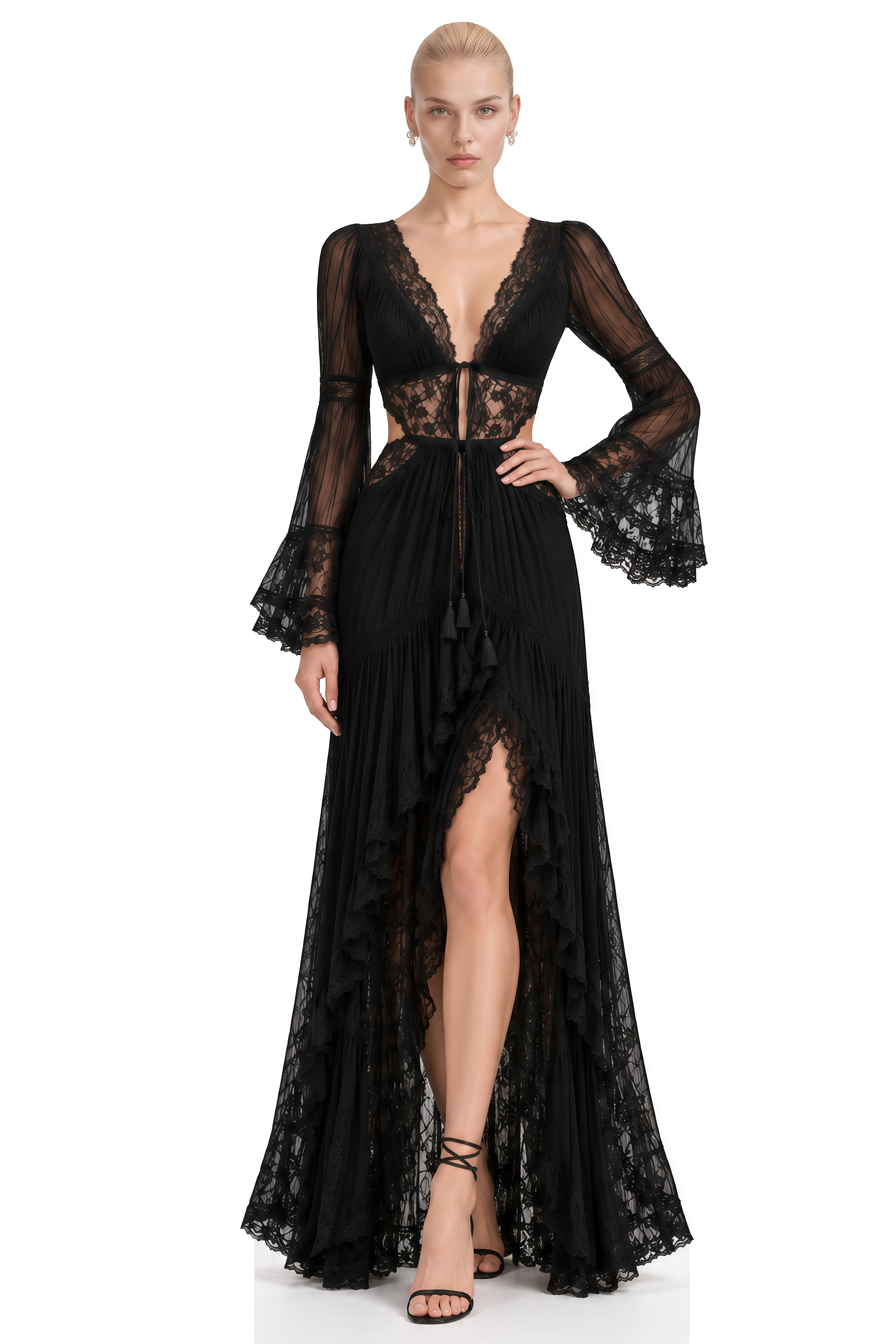 Mila Black Cut-Out Lace Maxi Dress