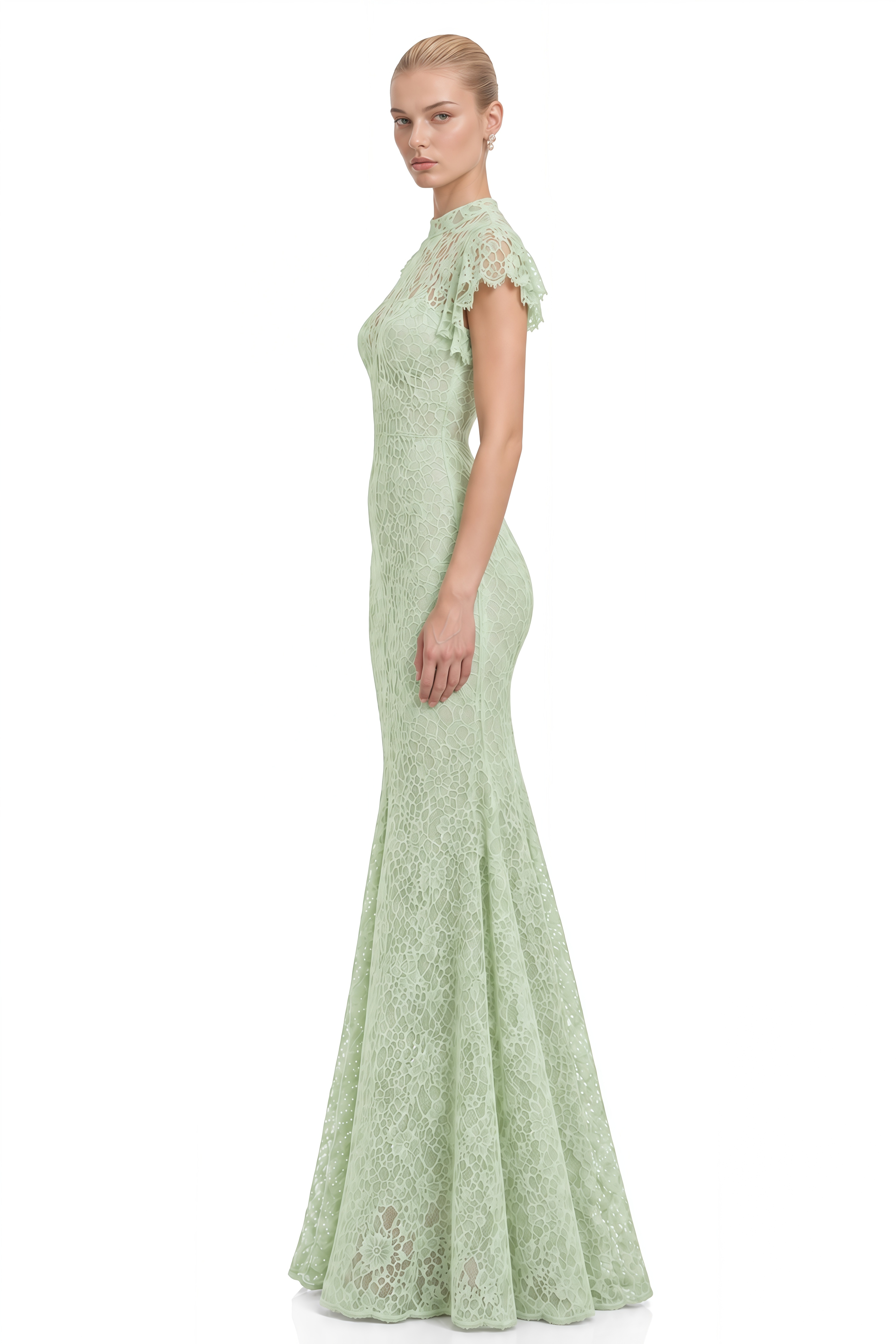 Ella Mint Green Turtleneck Floral Maxi Dress