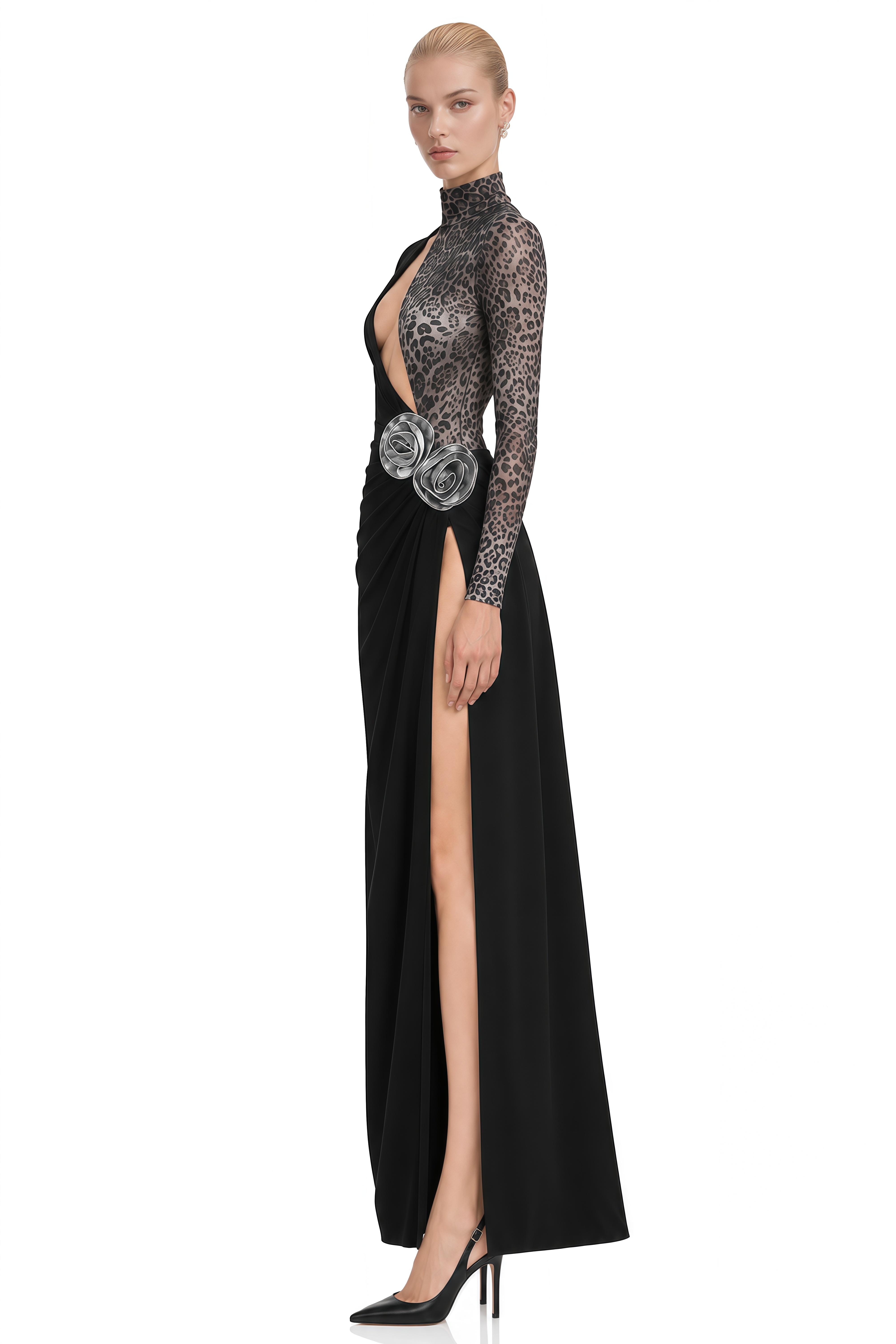 Lila Black Leopard-Print Cut-Out Maxi Dress