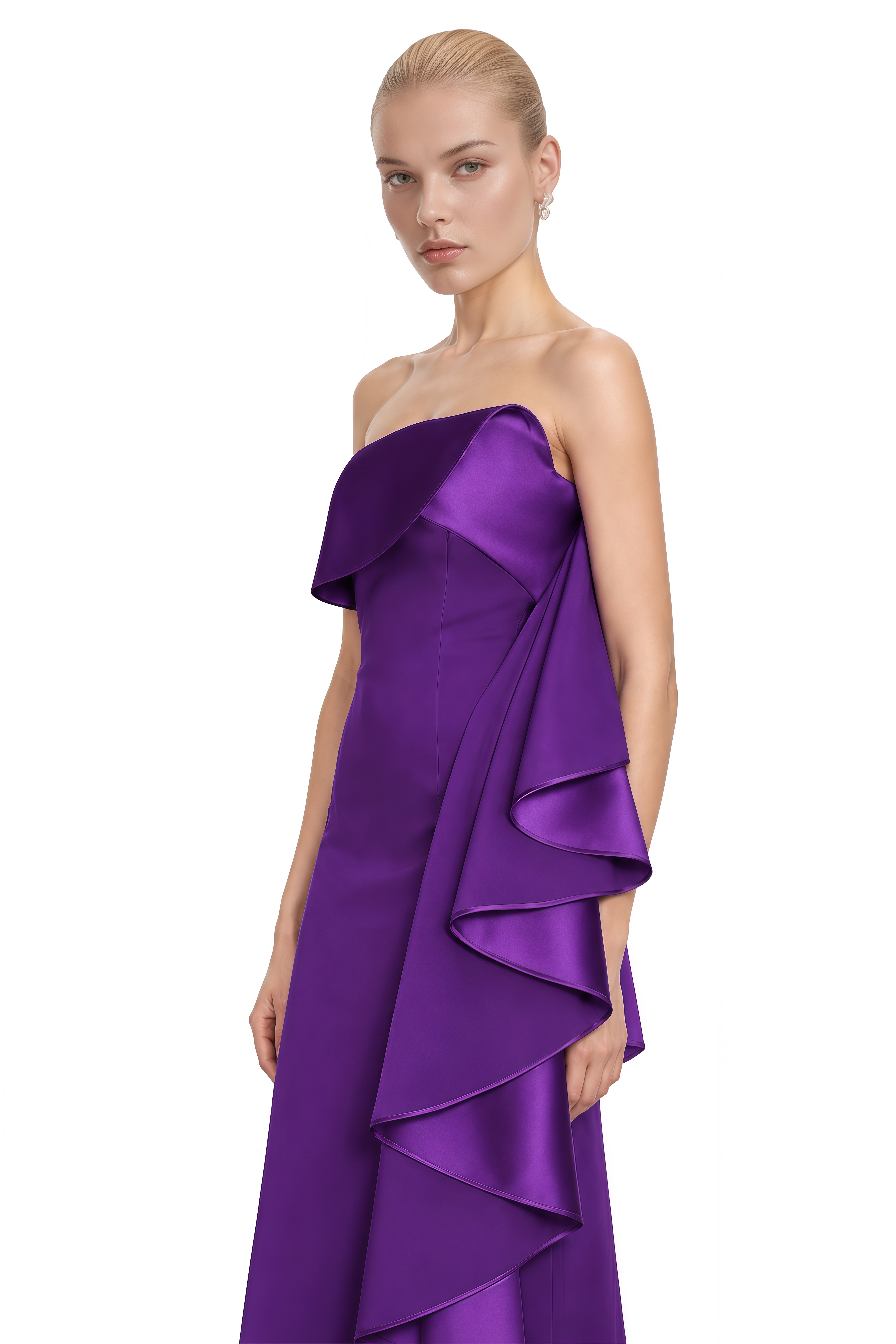 Fiorella Purple Sleeveless Cascading Ruffle Maxi Dress