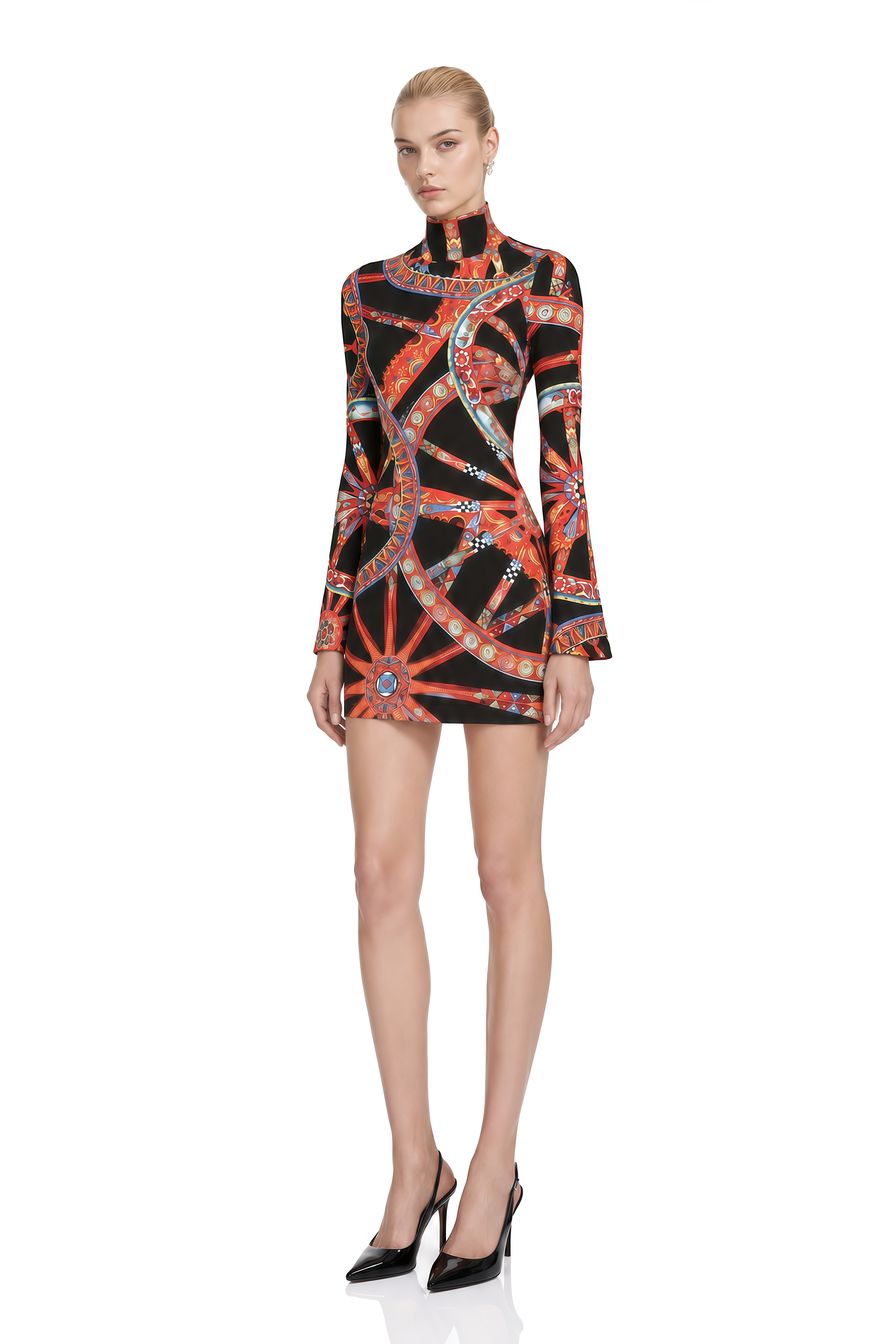 Lavinia Black Turtleneck Abstract Print Mini Dress