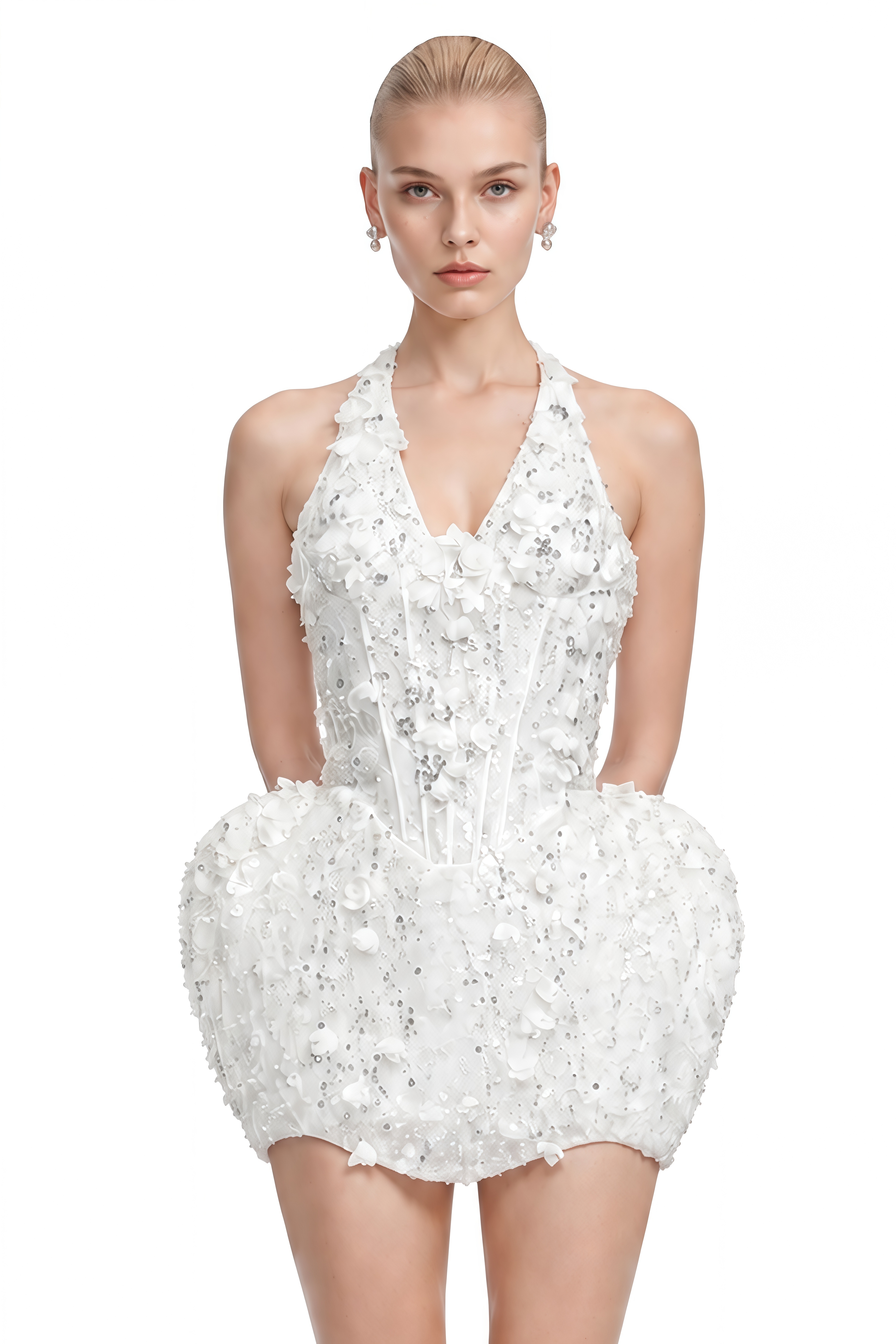 Celeste White Floral Sequin Mini Dress