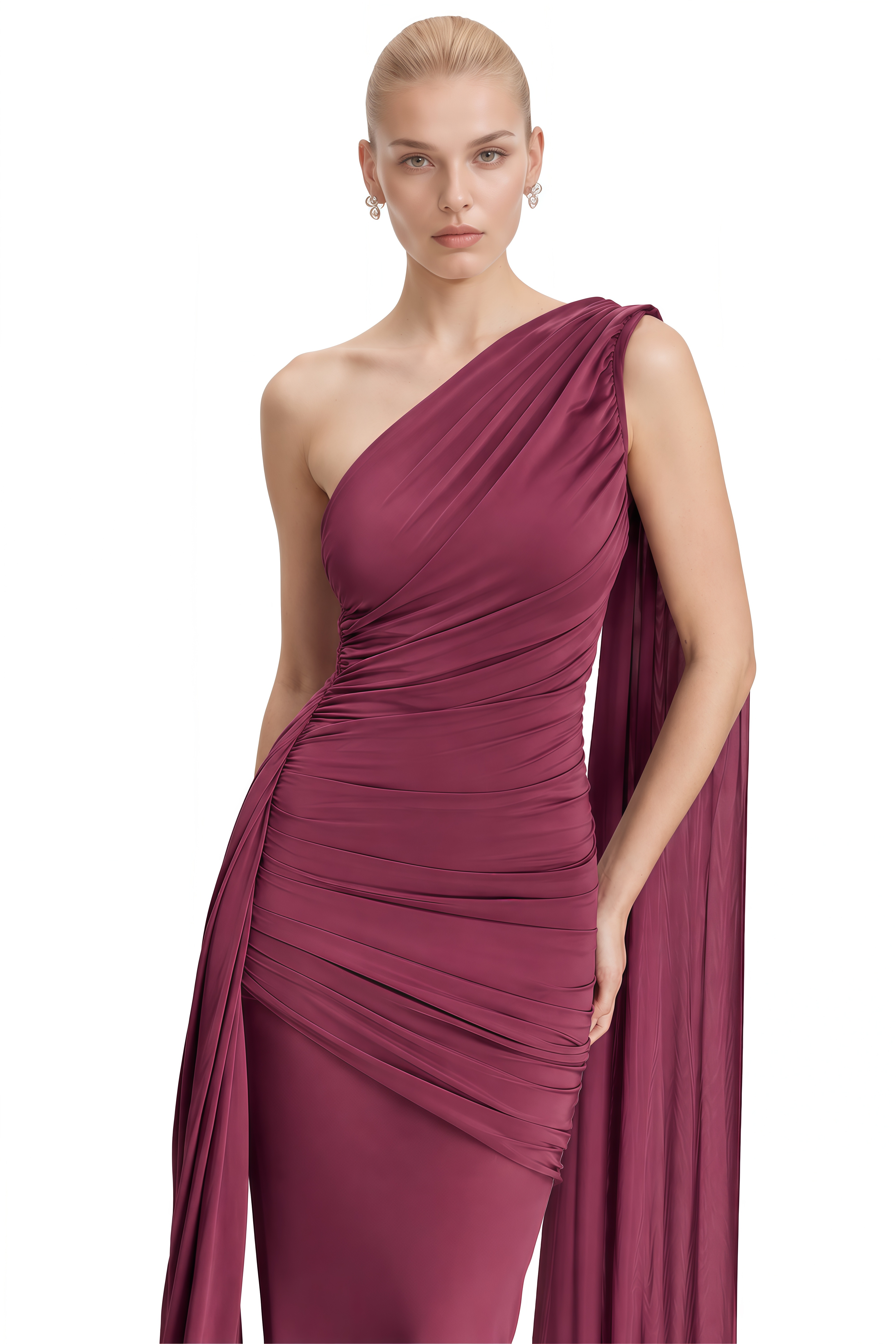 Anna Mauve One-Shoulder Ruched Maxi Dress