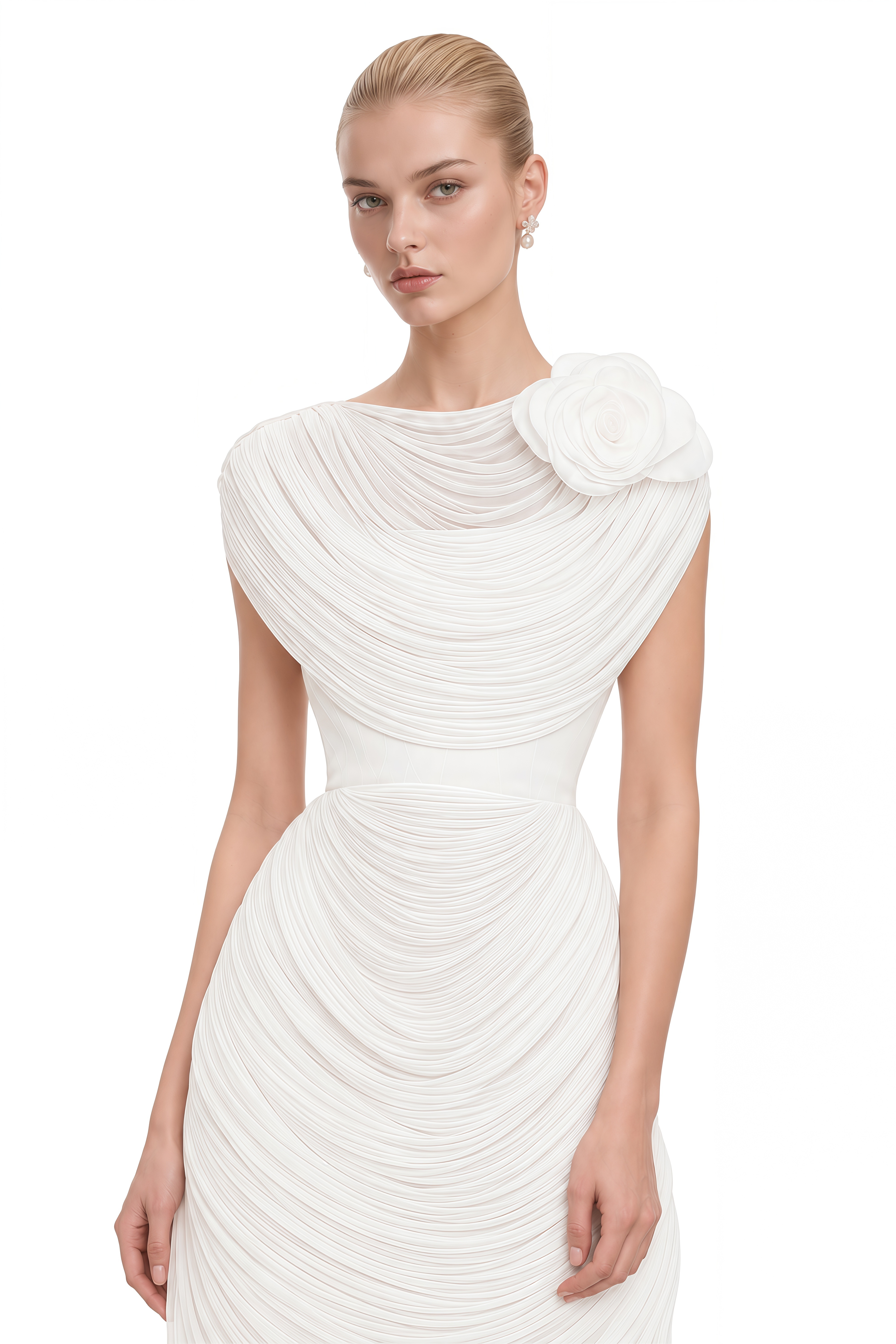 Kate White Strapless Ruched Shawl & Midi Dress Set