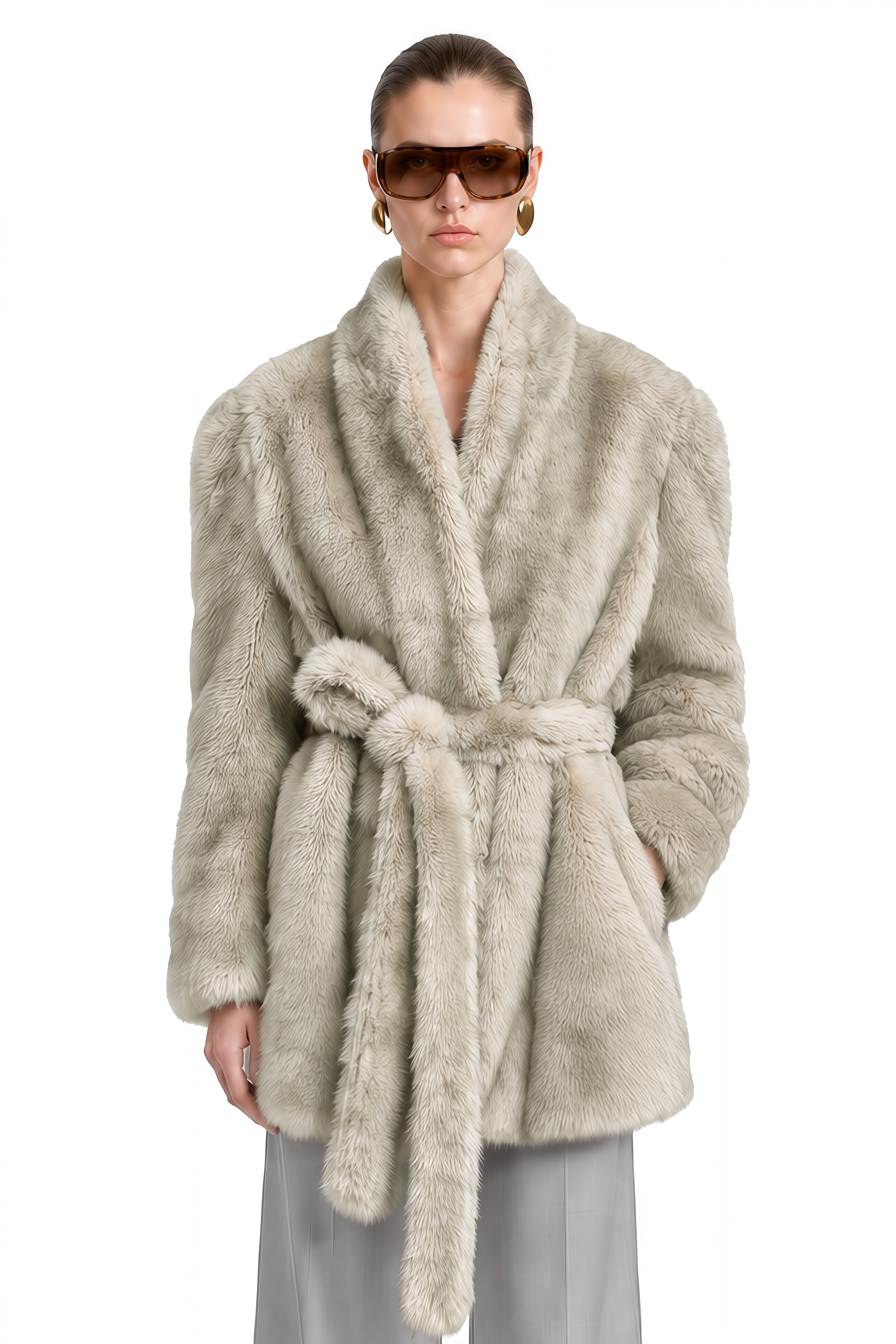 Skye Light Grey Long Sleeves Plush Coat
