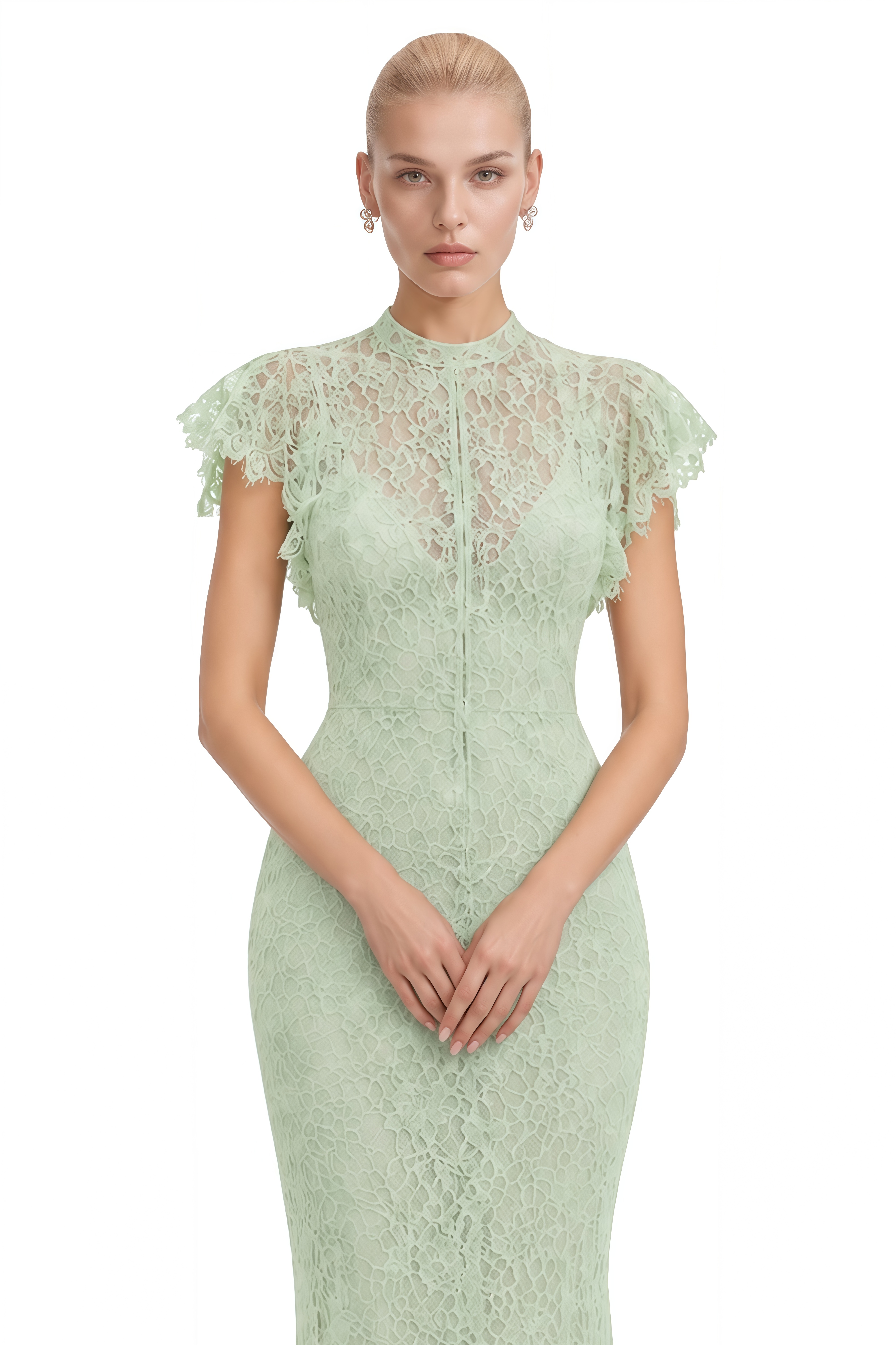 Ella Mint Green Turtleneck Floral Maxi Dress
