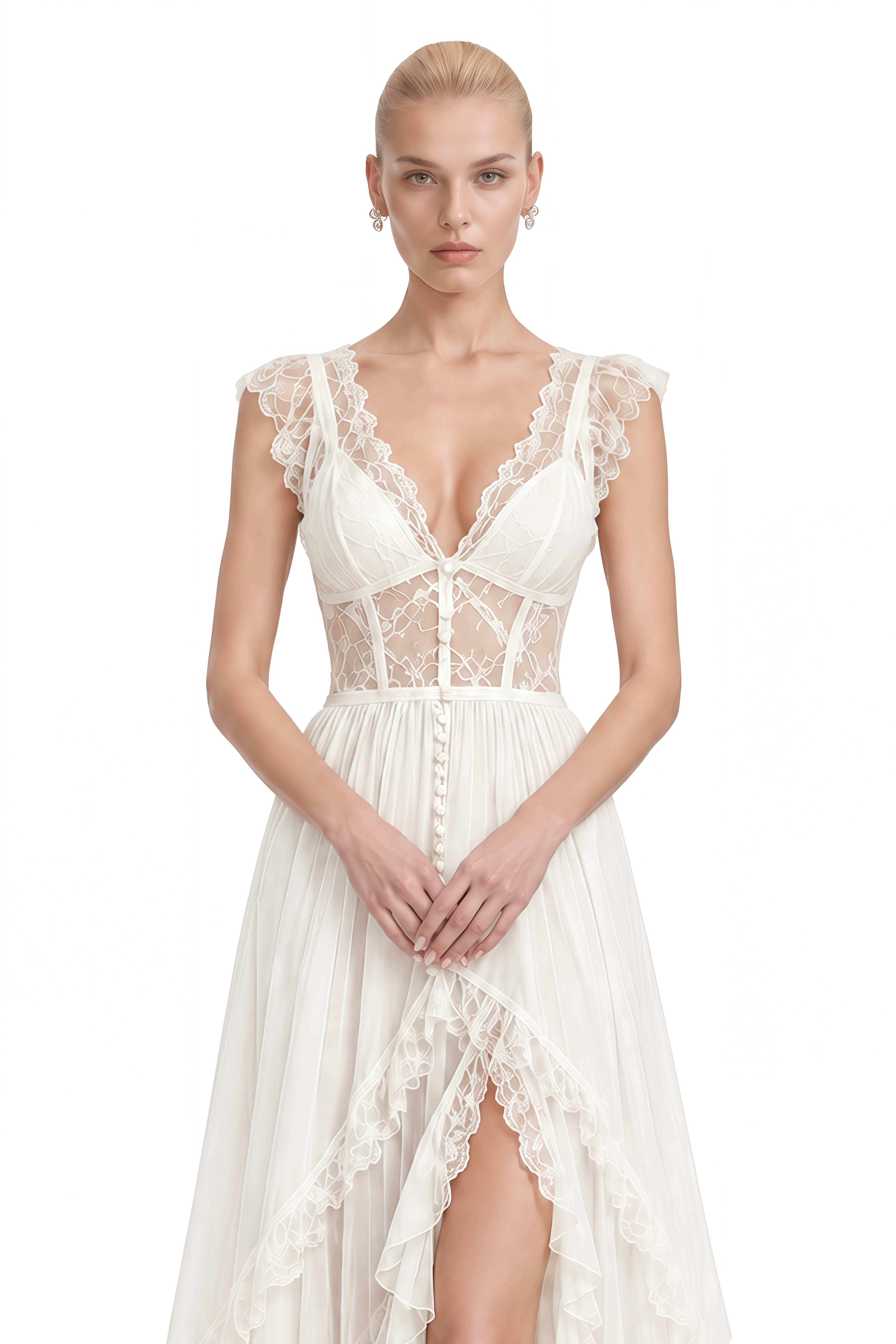 Mimi Ivory Lace High-Low Hem Maxi Dress