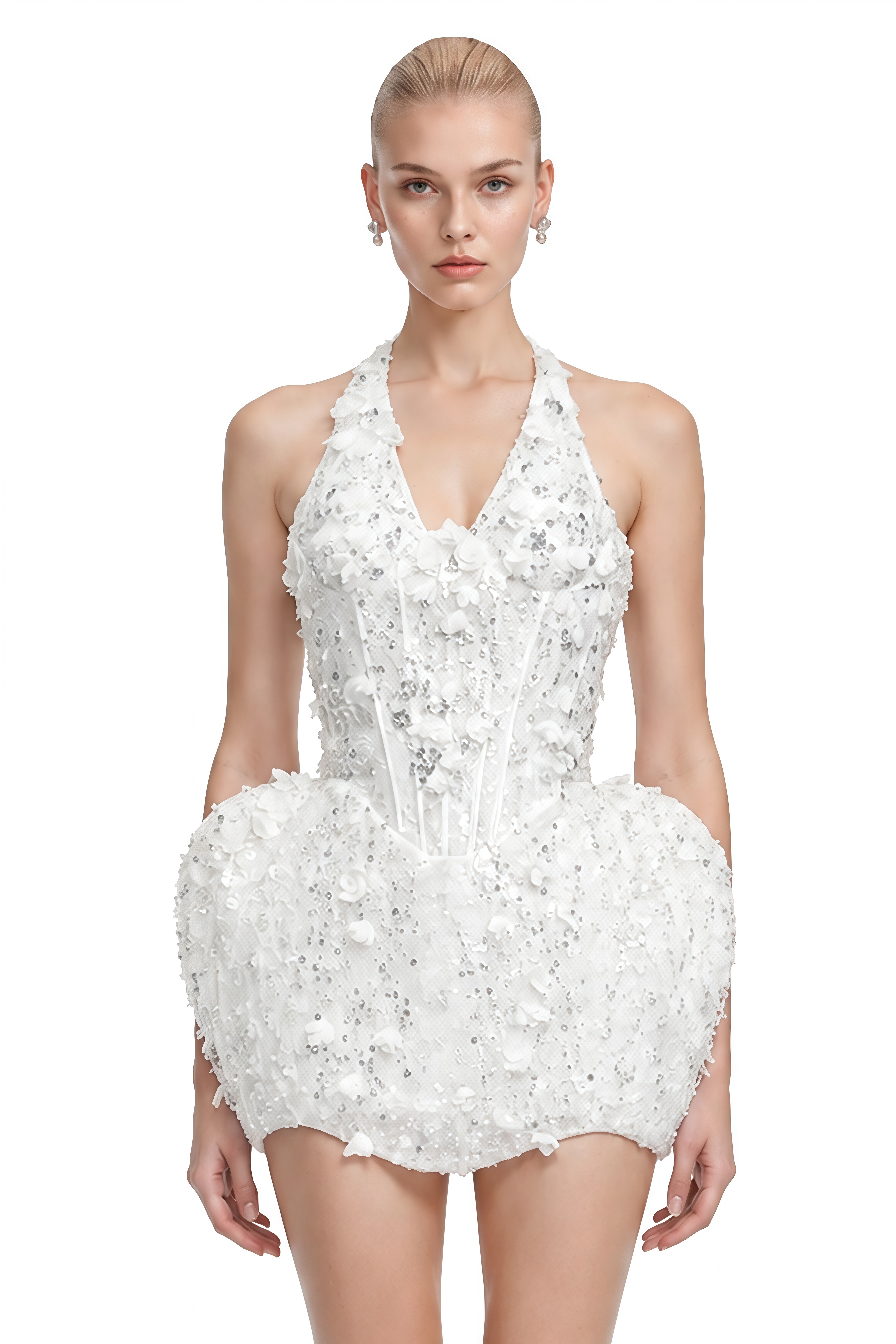 Celeste White Floral Sequin Mini Dress