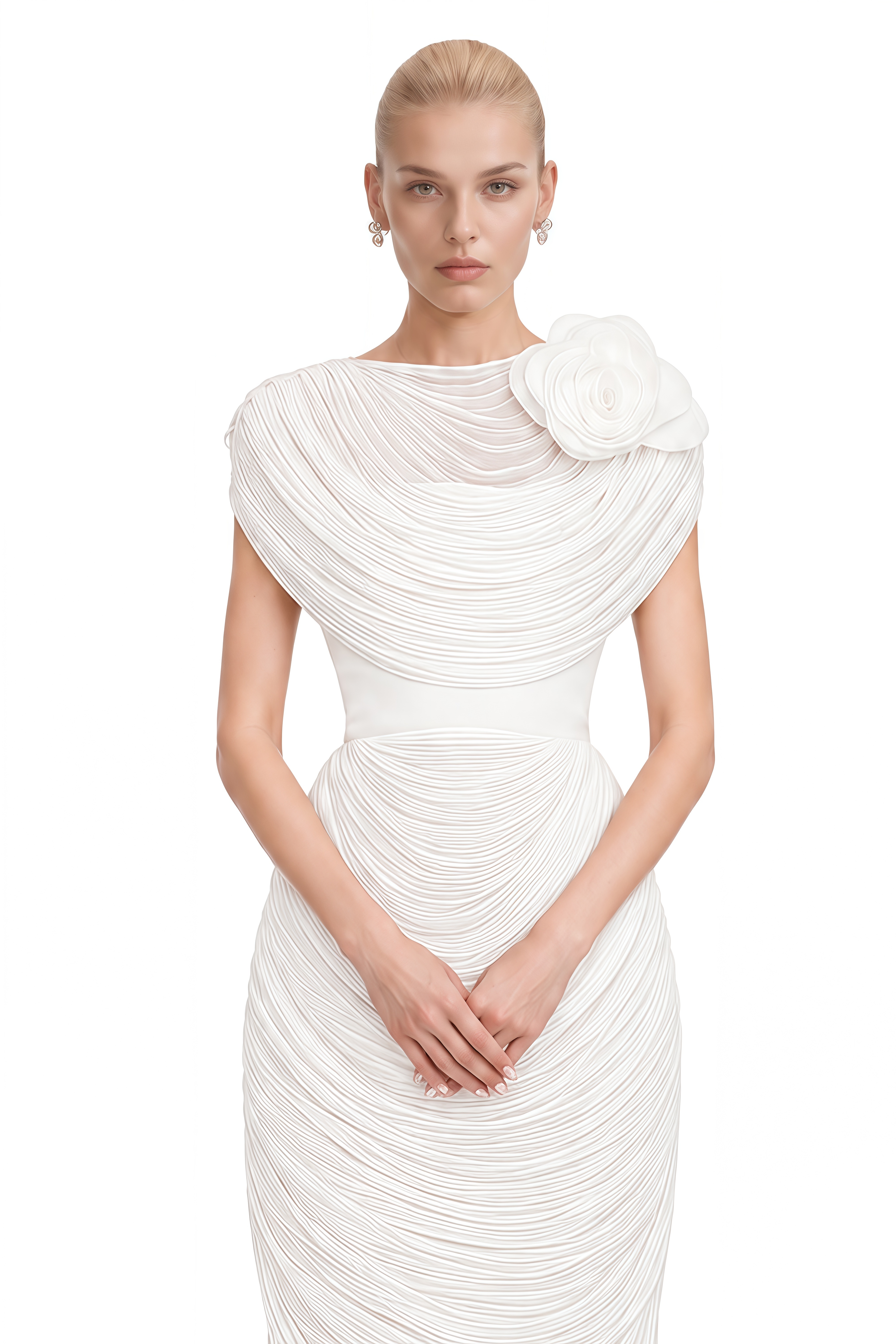 Kate White Strapless Ruched Shawl & Midi Dress Set