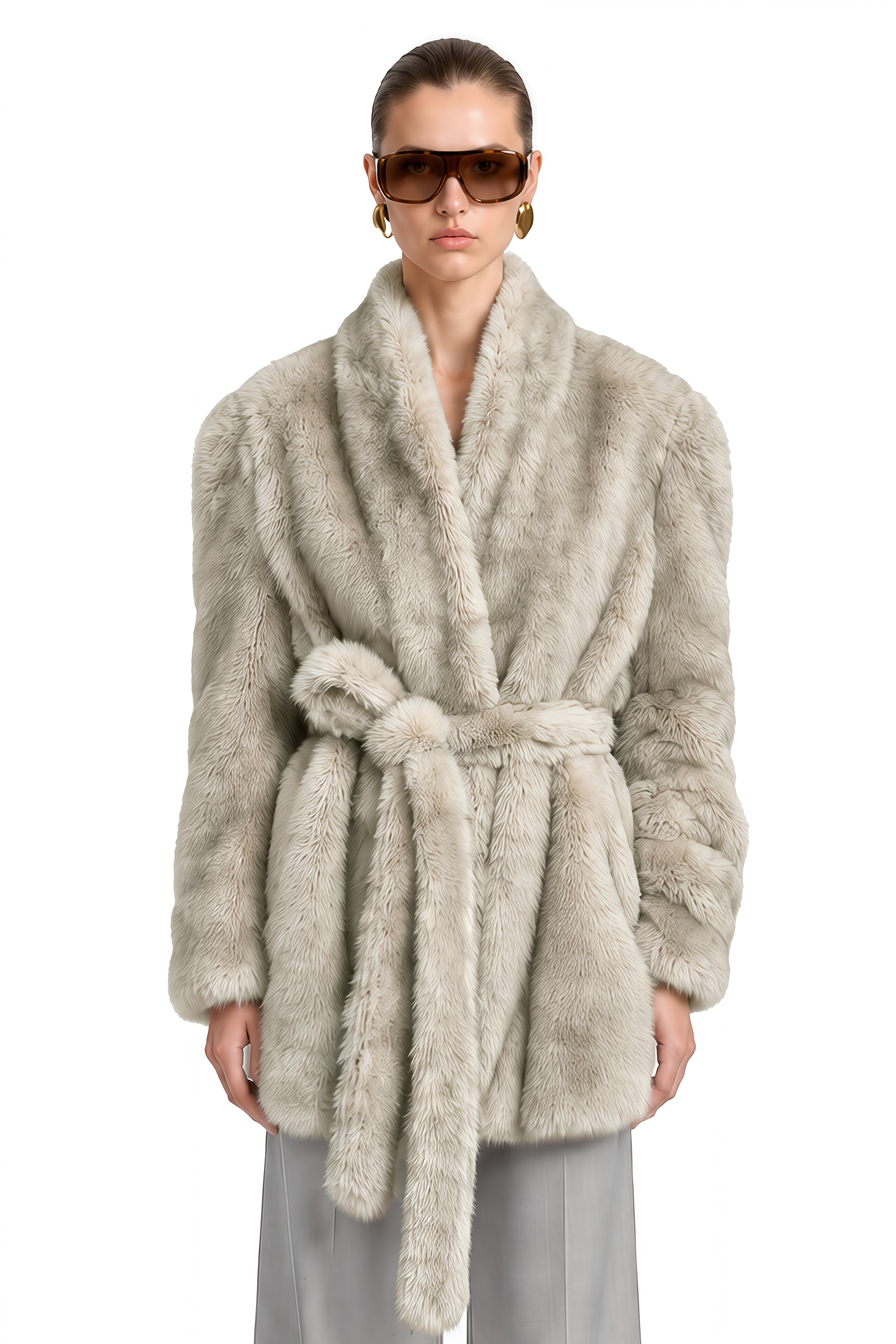 Skye Light Grey Long Sleeves Plush Coat