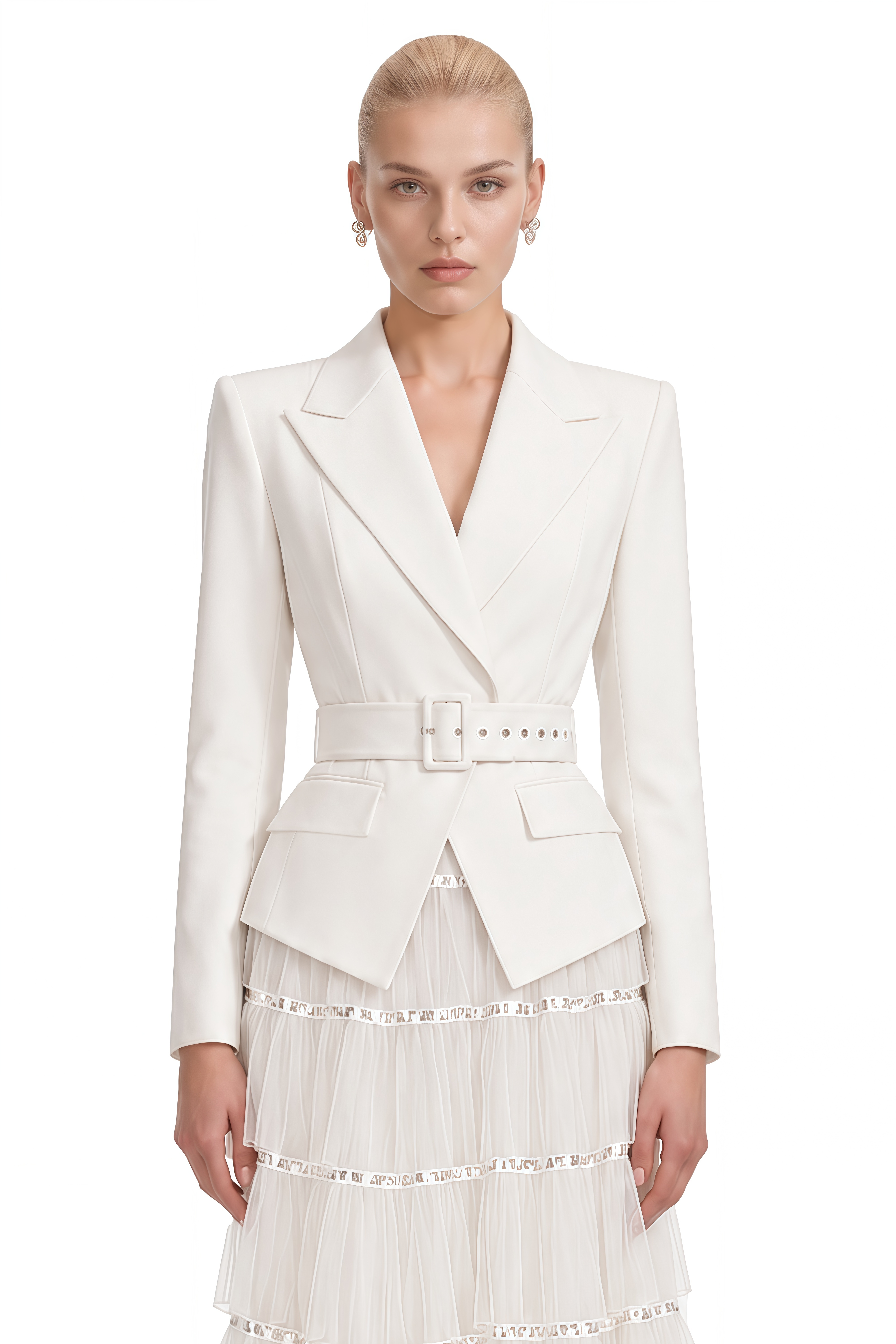 Delphine White Sequin Belted Maxi Dress