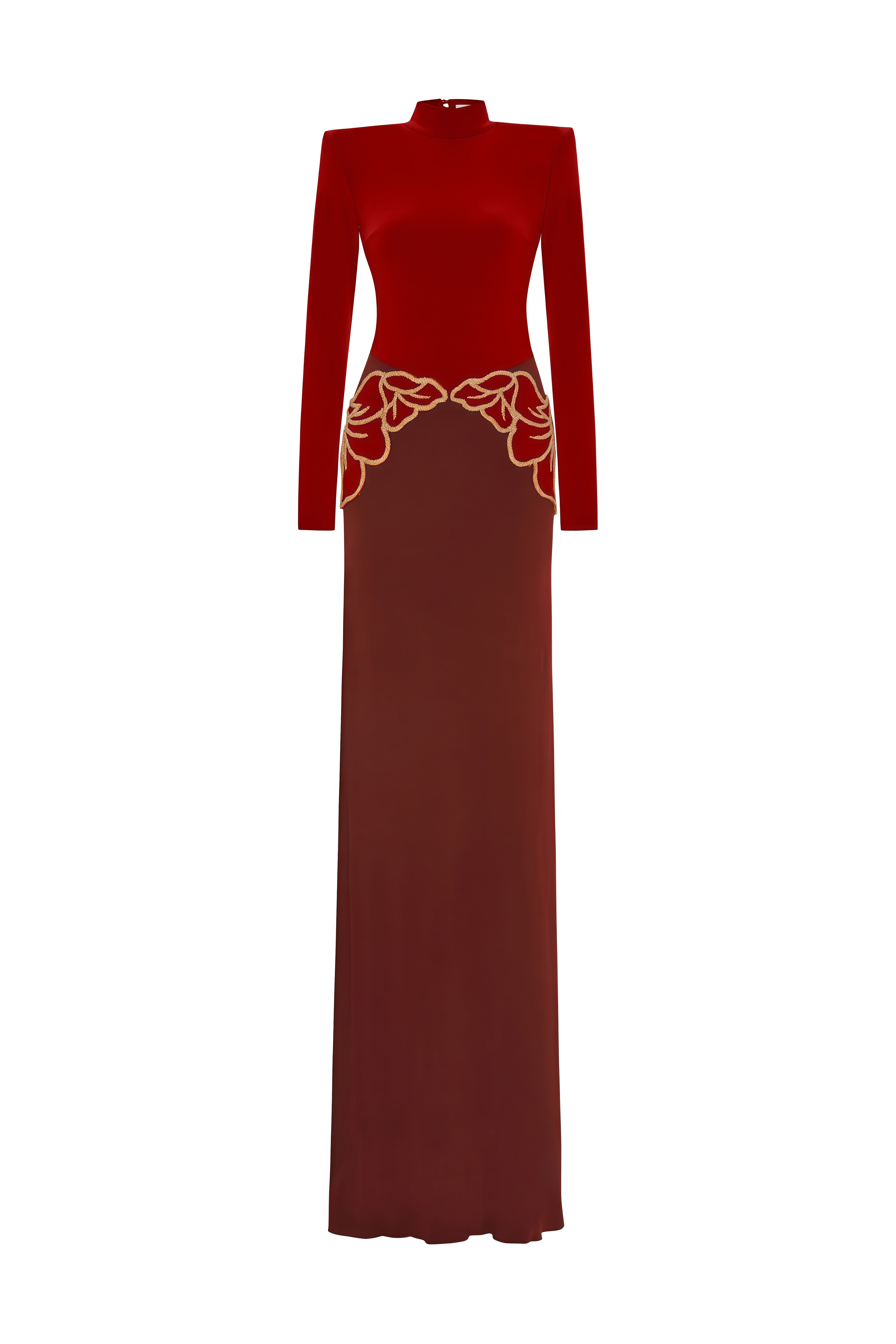 Beatrice Red Turtleneck Floral Embellished Maxi Dress