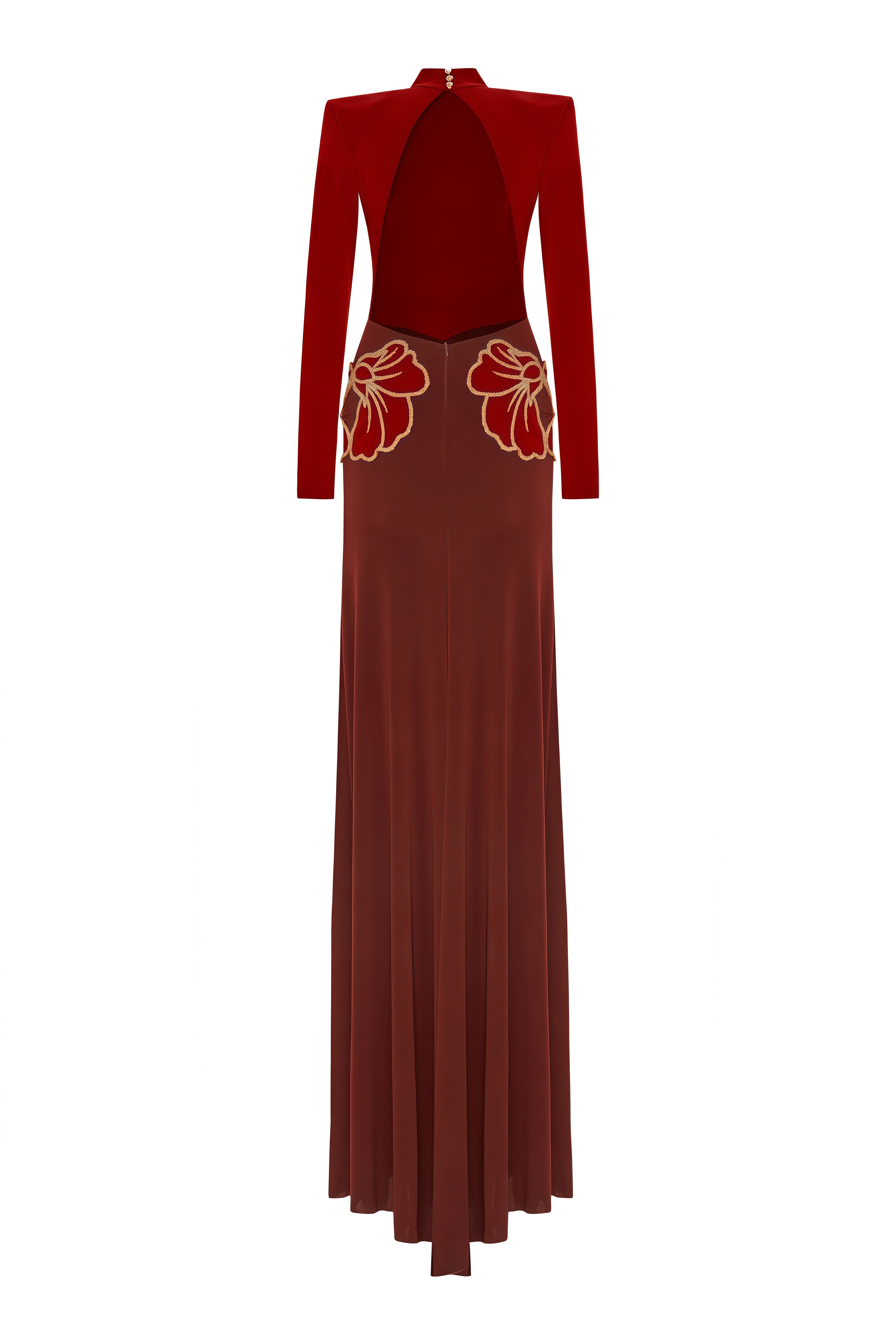 Beatrice Red Turtleneck Floral Embellished Maxi Dress