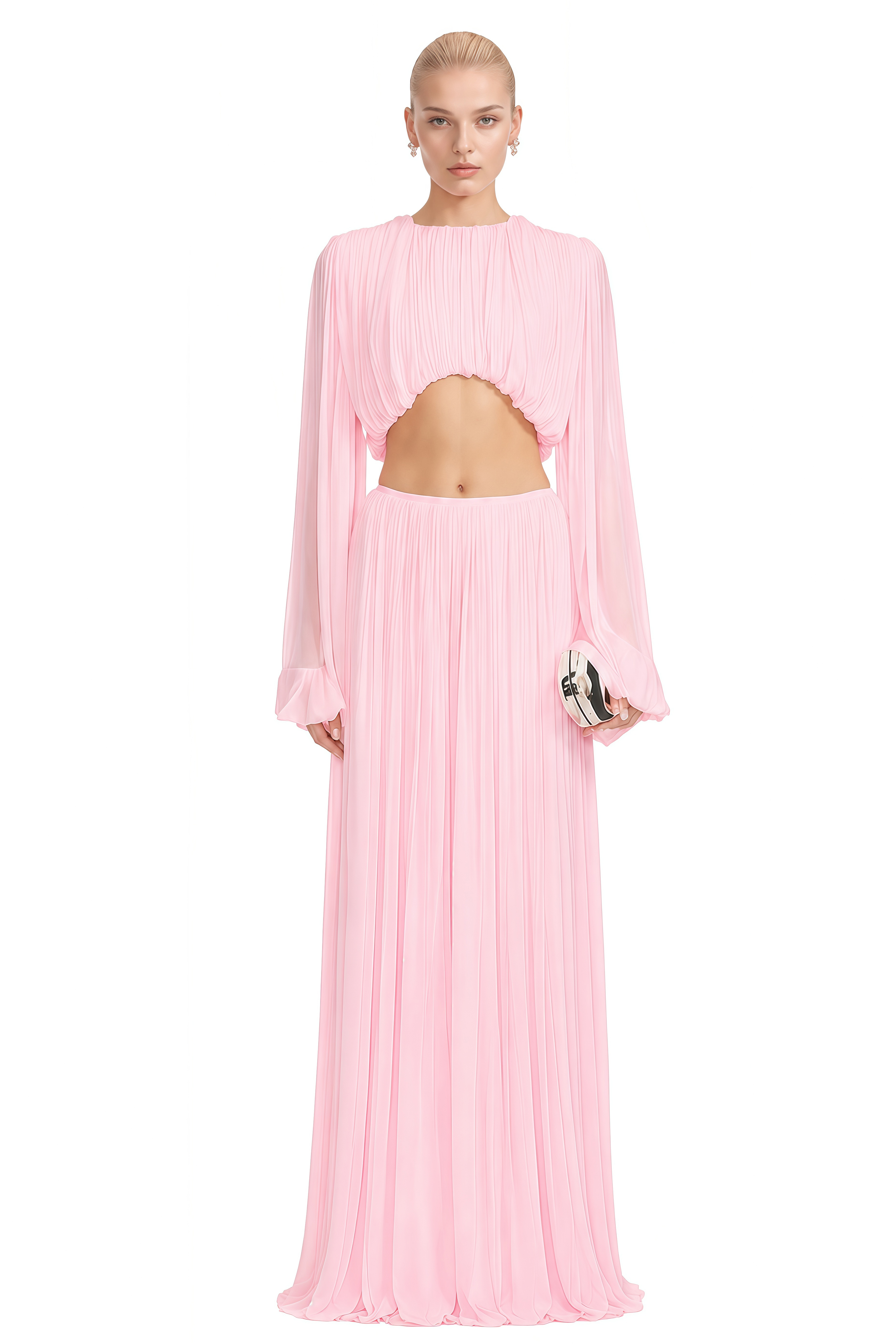 Eloise Pink Round Neck Ruched Top & Skirt Set