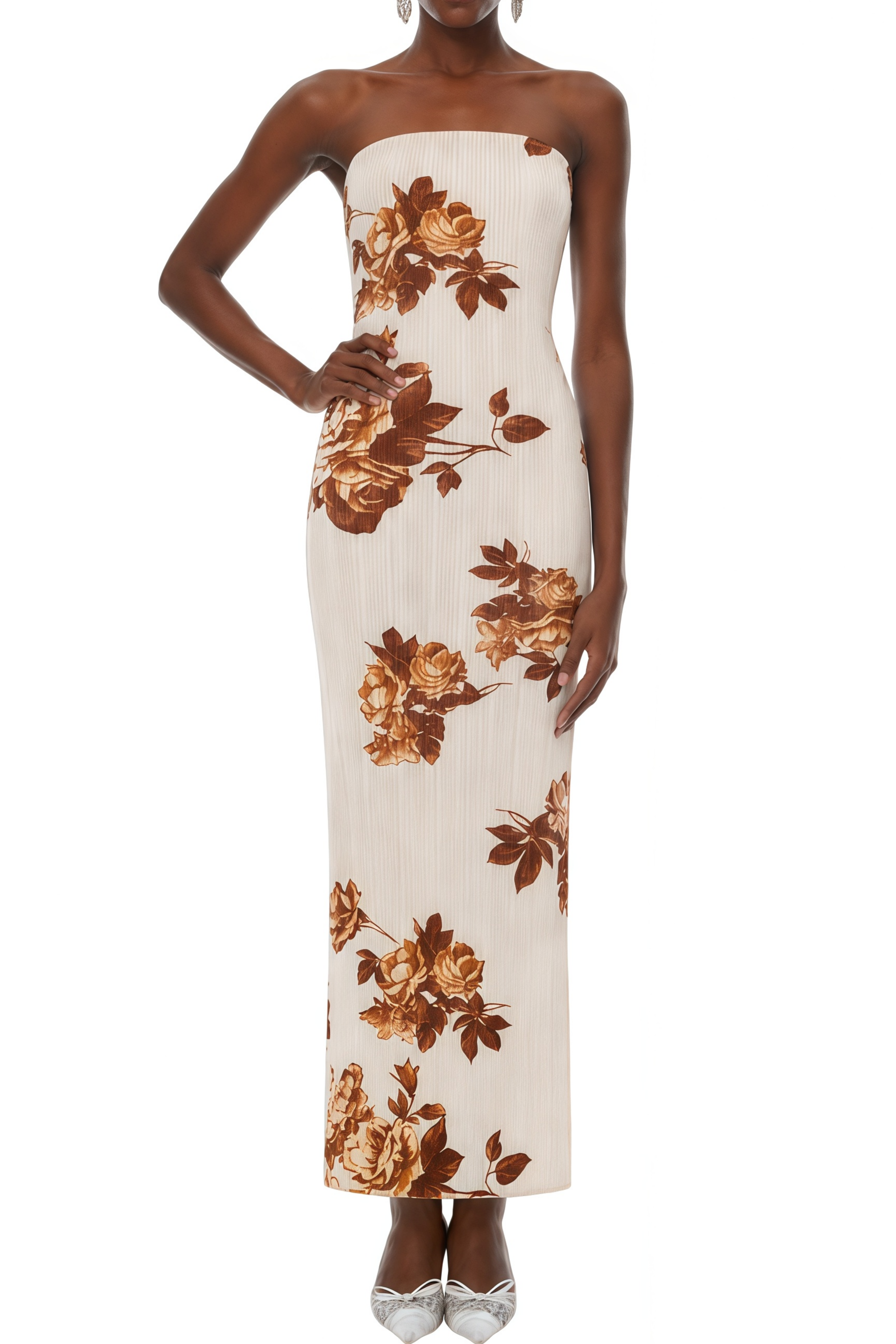 Emma Cream Off Shoulder Floral Print Maxi Dress