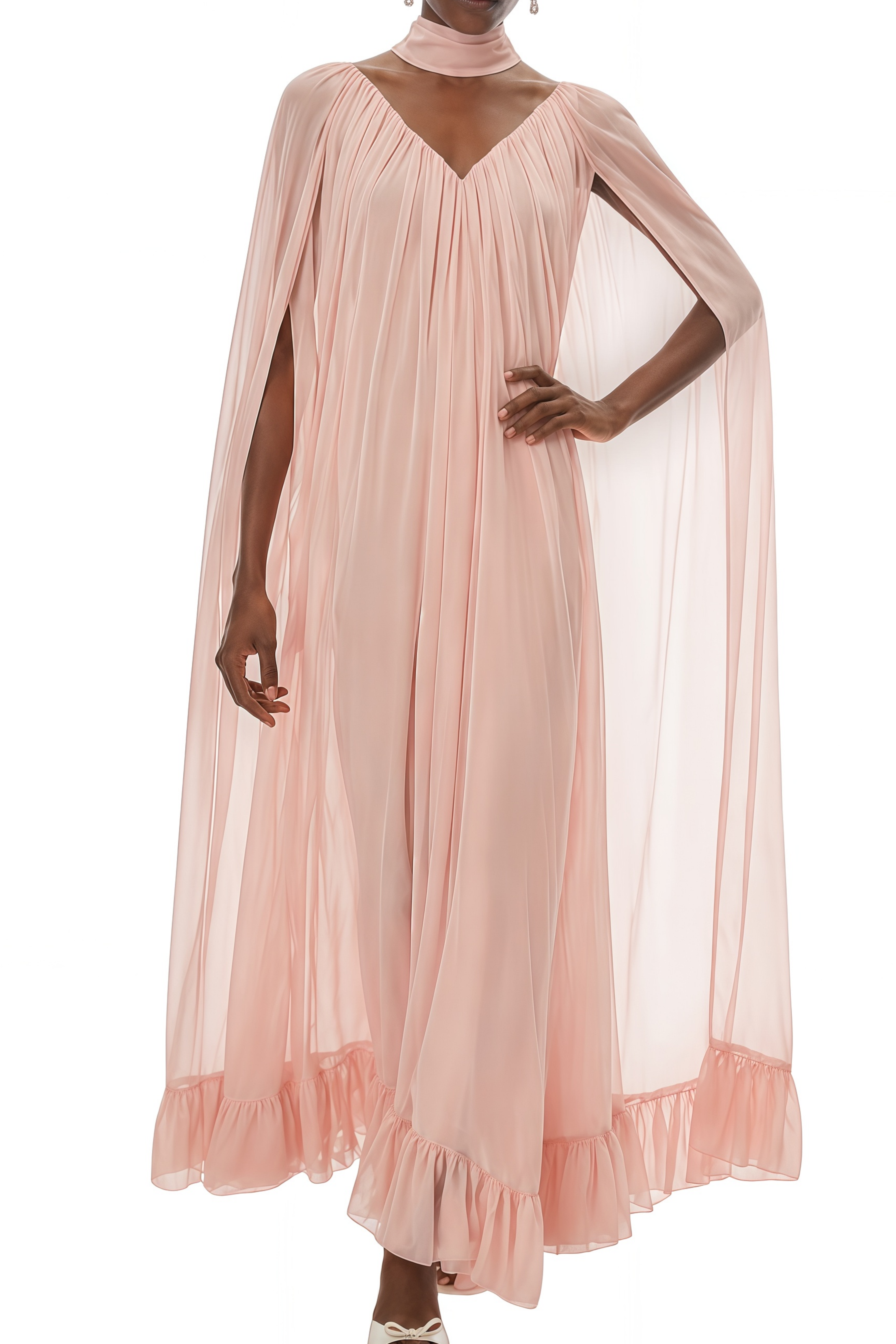Eartha Pink Pleated Ruffled Maxi Dress
