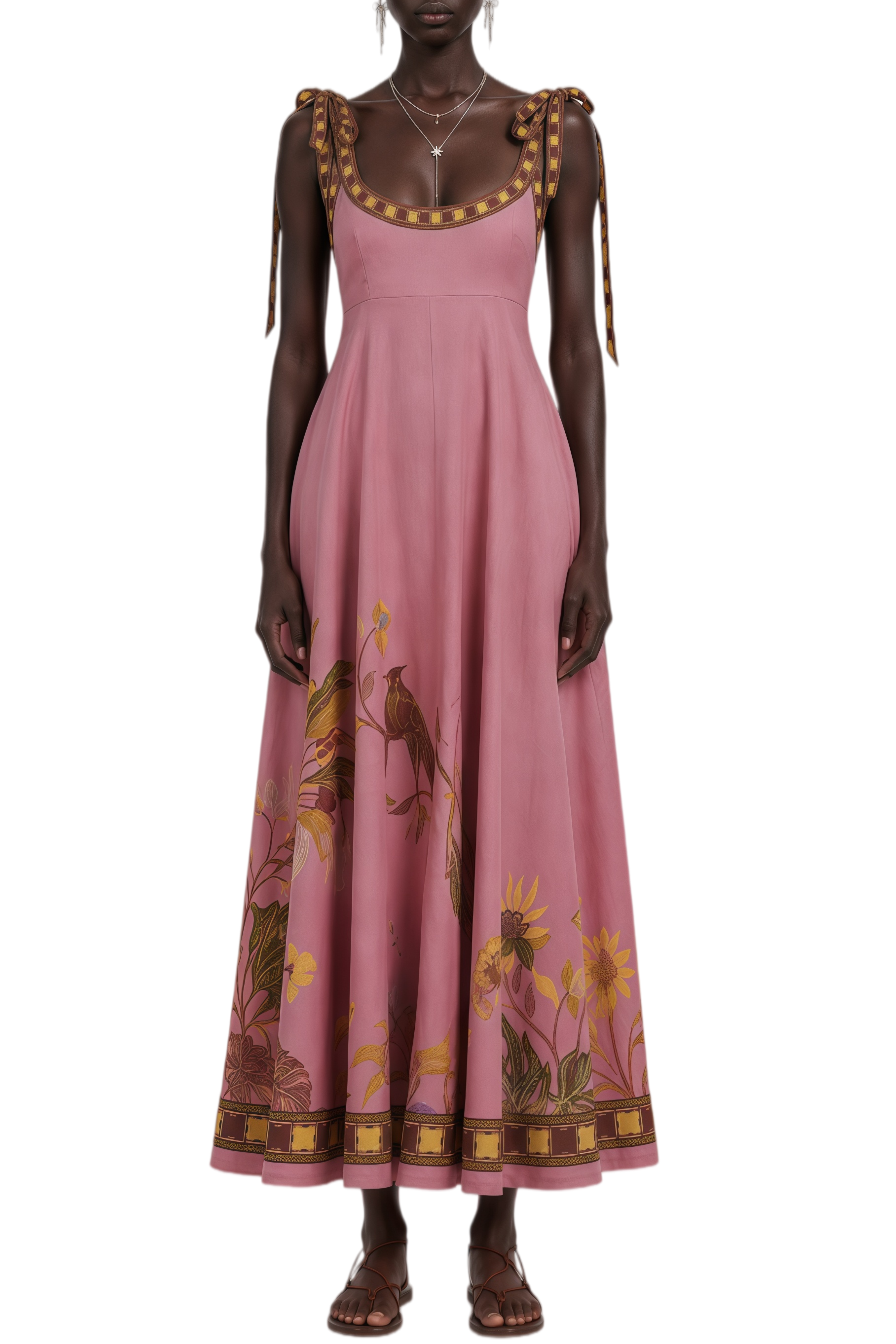 Clarisse Pink Floral Print Ruched Maxi Dress