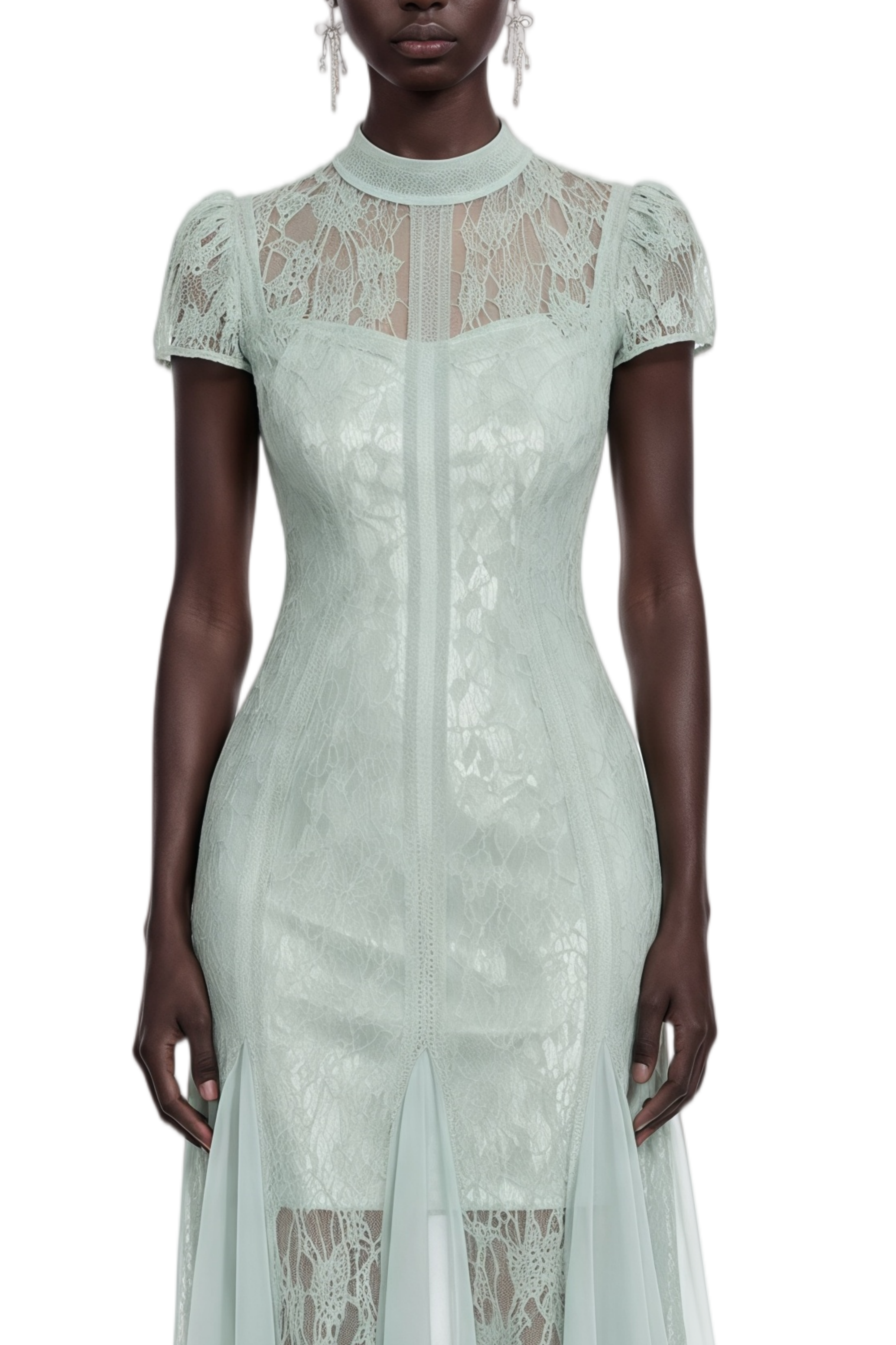 Martha Green Turtleneck Mesh Midi Dress