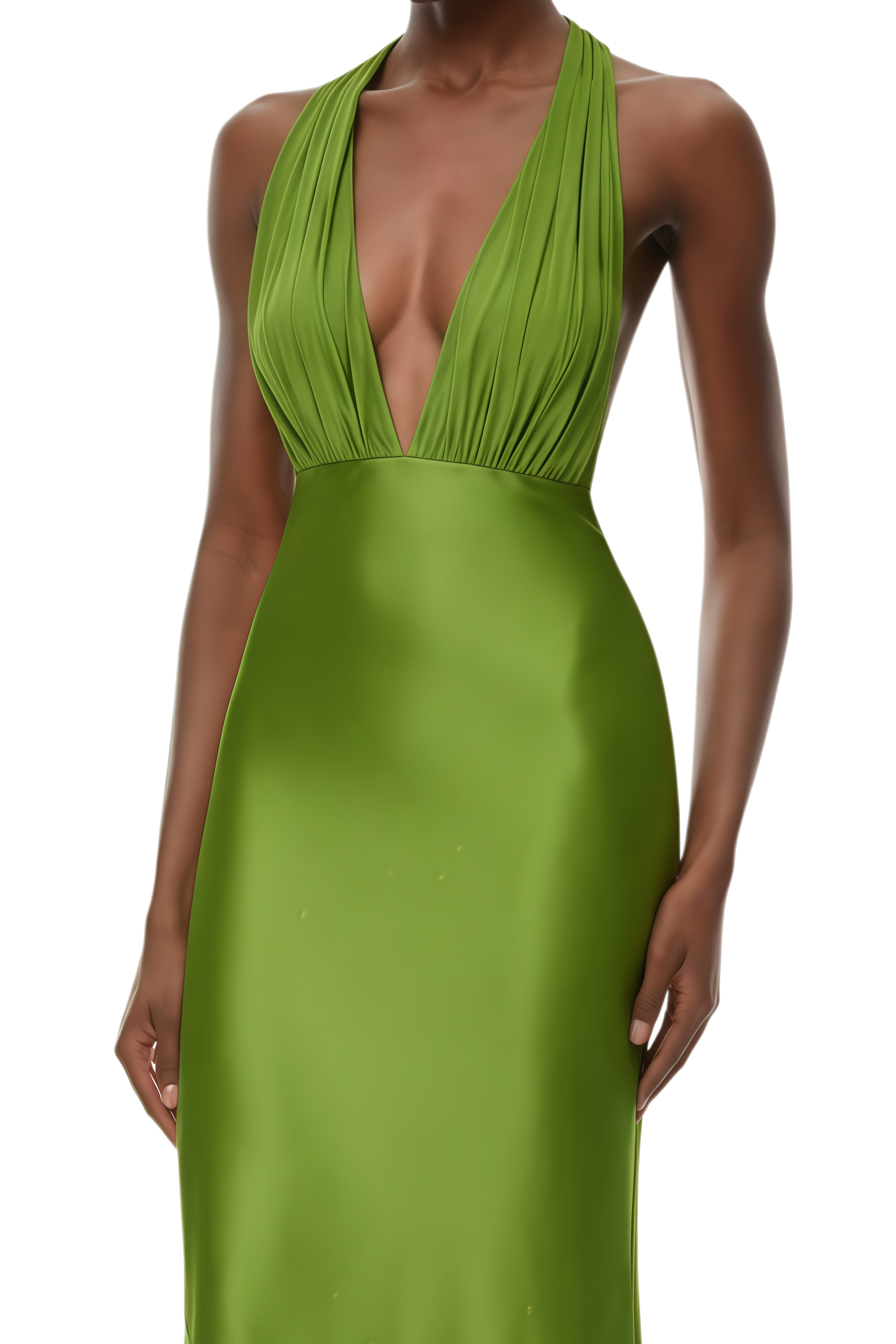 Adeline Green Halterneck Ruched Maxi Dress